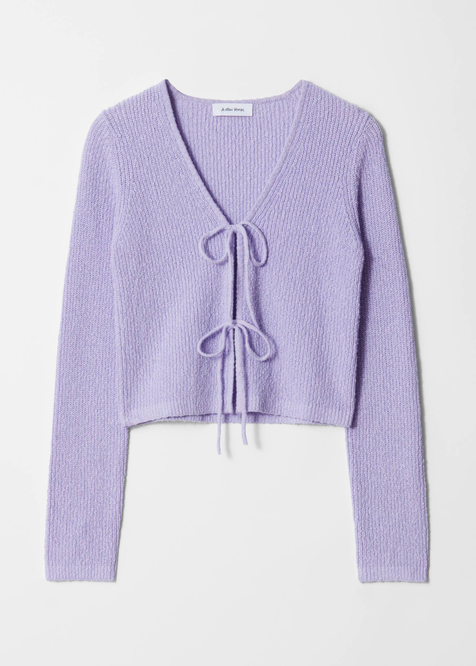Cardigan tricotat cu detalii legate - Mov Deschis/Alb