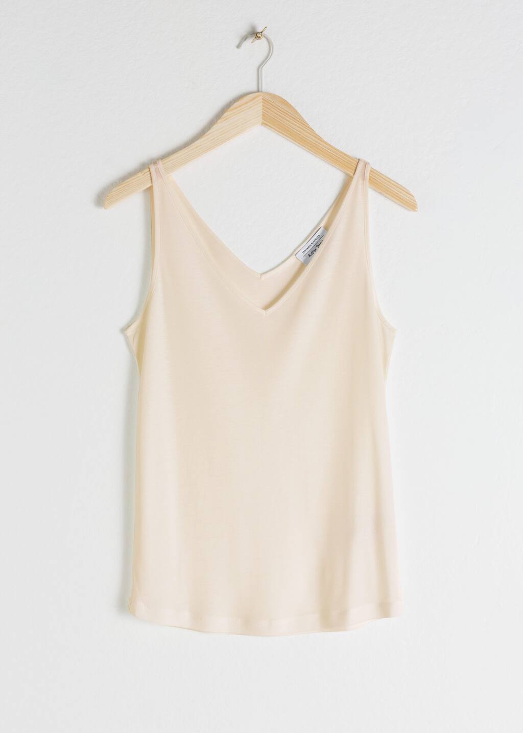 Ribbed VNeck Top - White - Bodegón