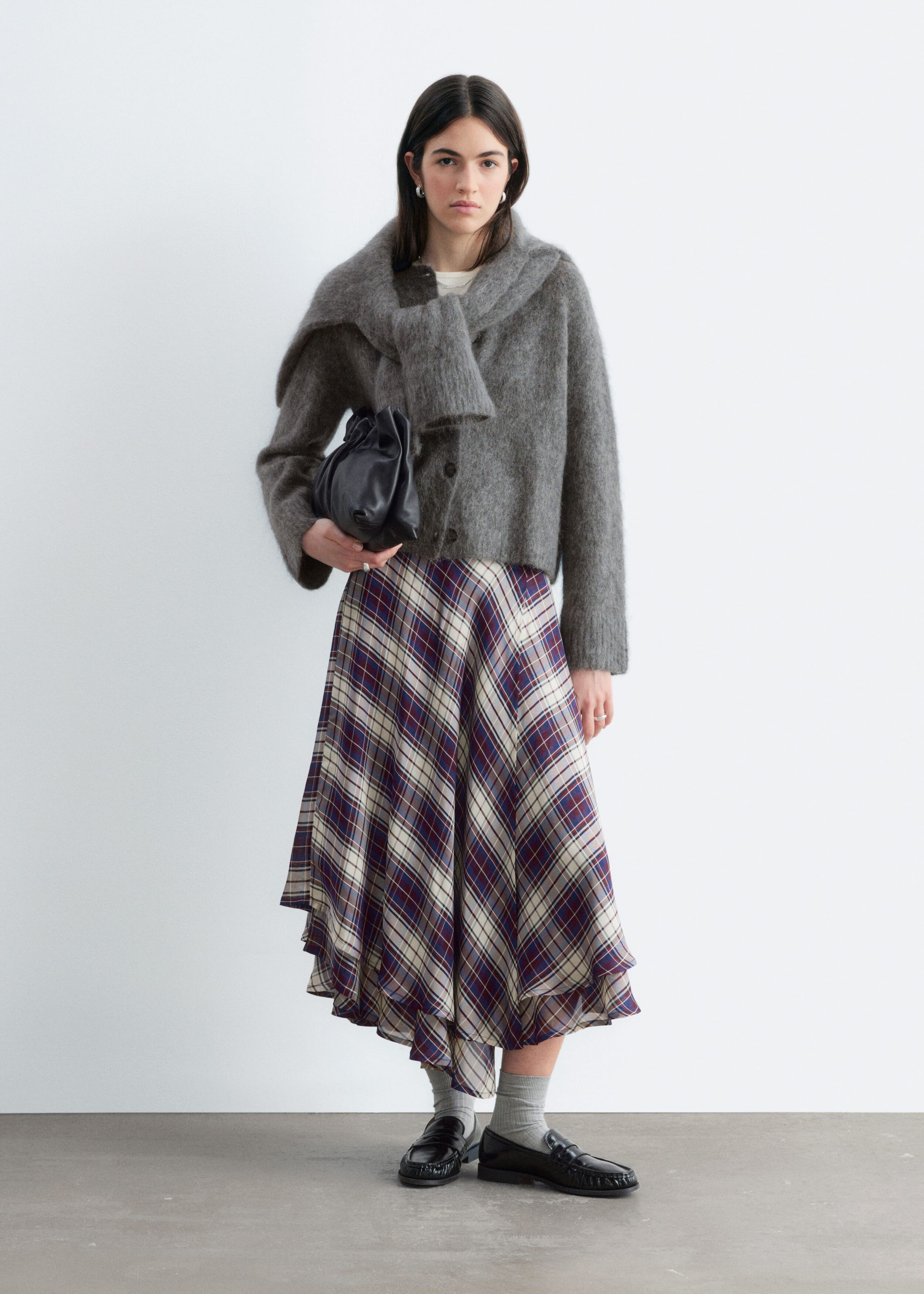 Mohair Blend Cardigan - Dark Grey - Lookbook