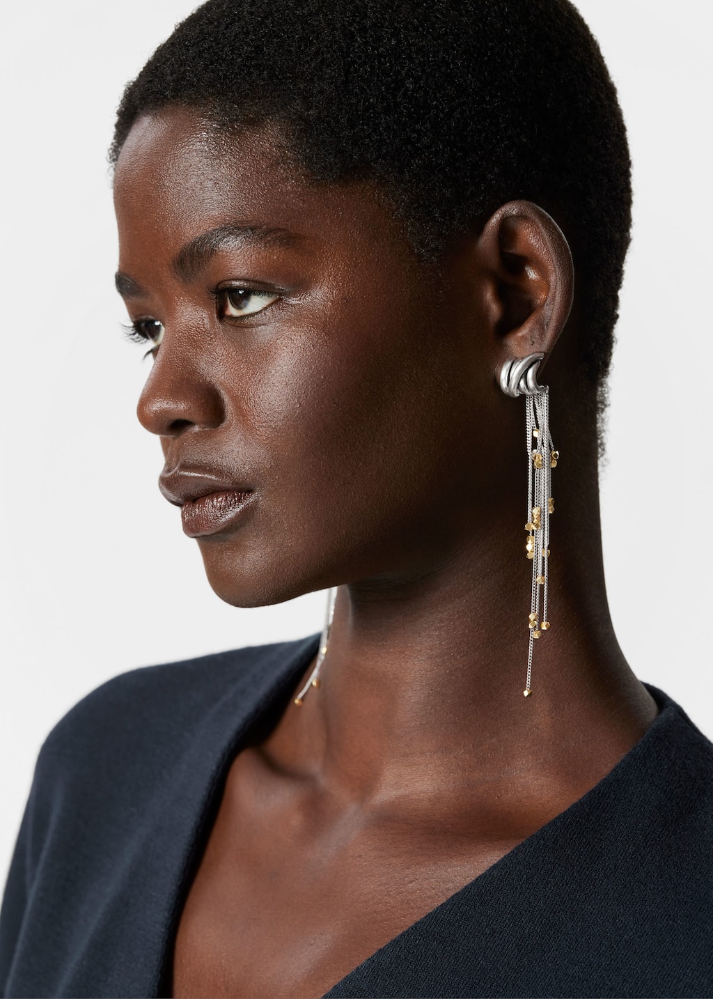 Beaded Chain-Pendant Earrings - Silver - Lookbook