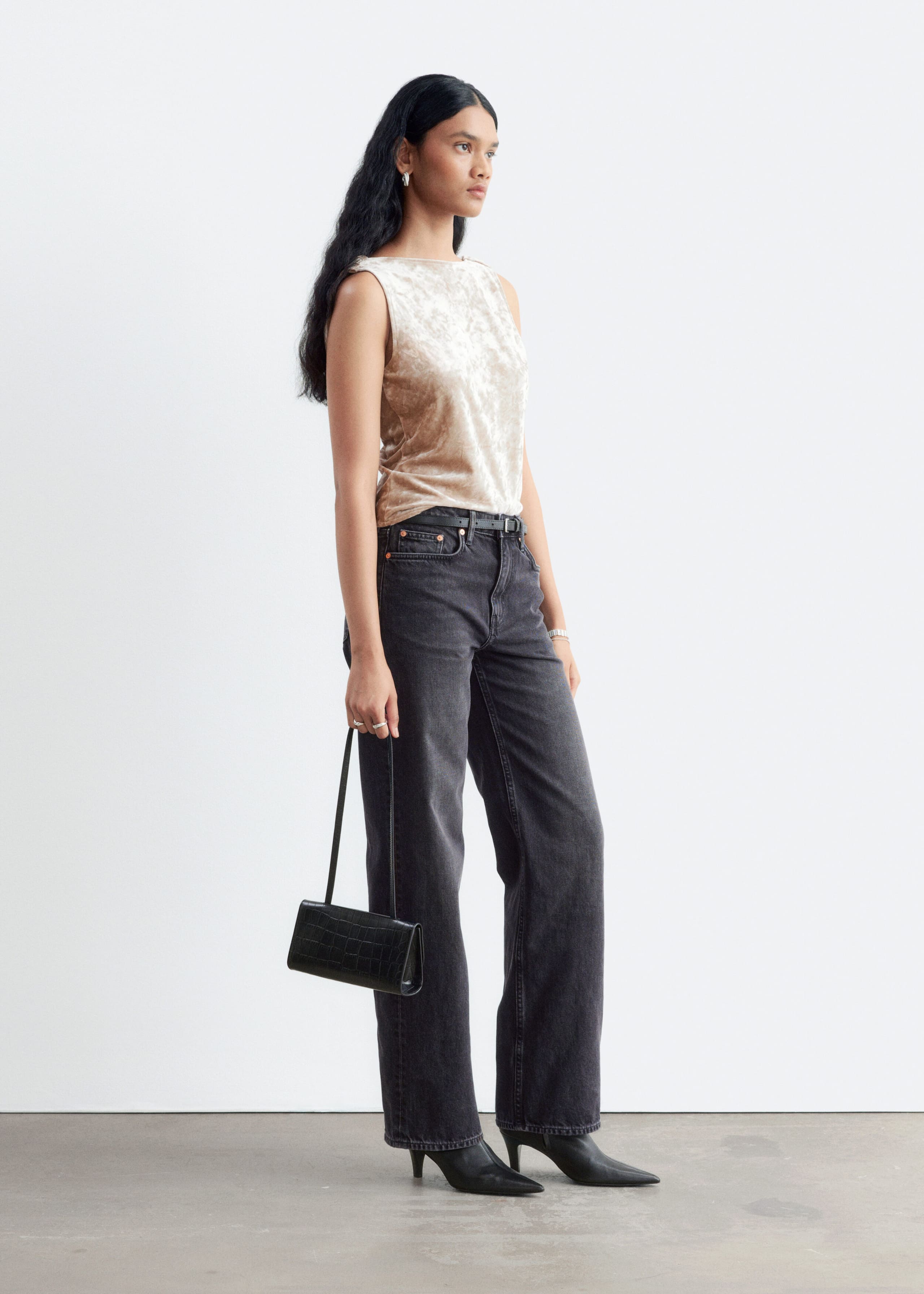Draped Back Velvet Top - Black - Lookbook