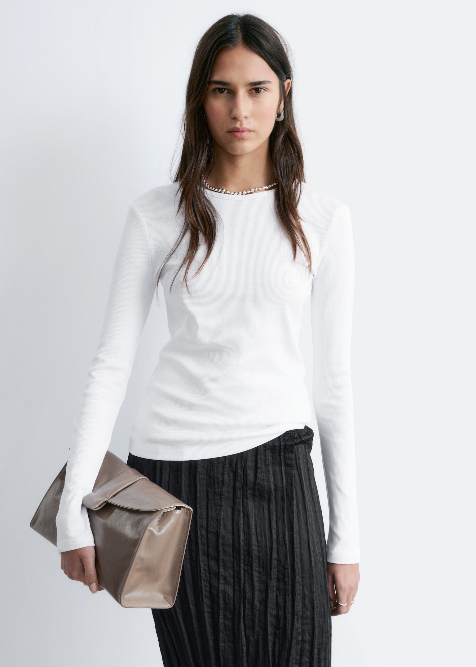 Geripptes Langarmshirt - Weiß/Dunkelgrün/Hellgrau/Black/Beige/Schwarz/Gestreift/Braun/Weiß gestreift - 5