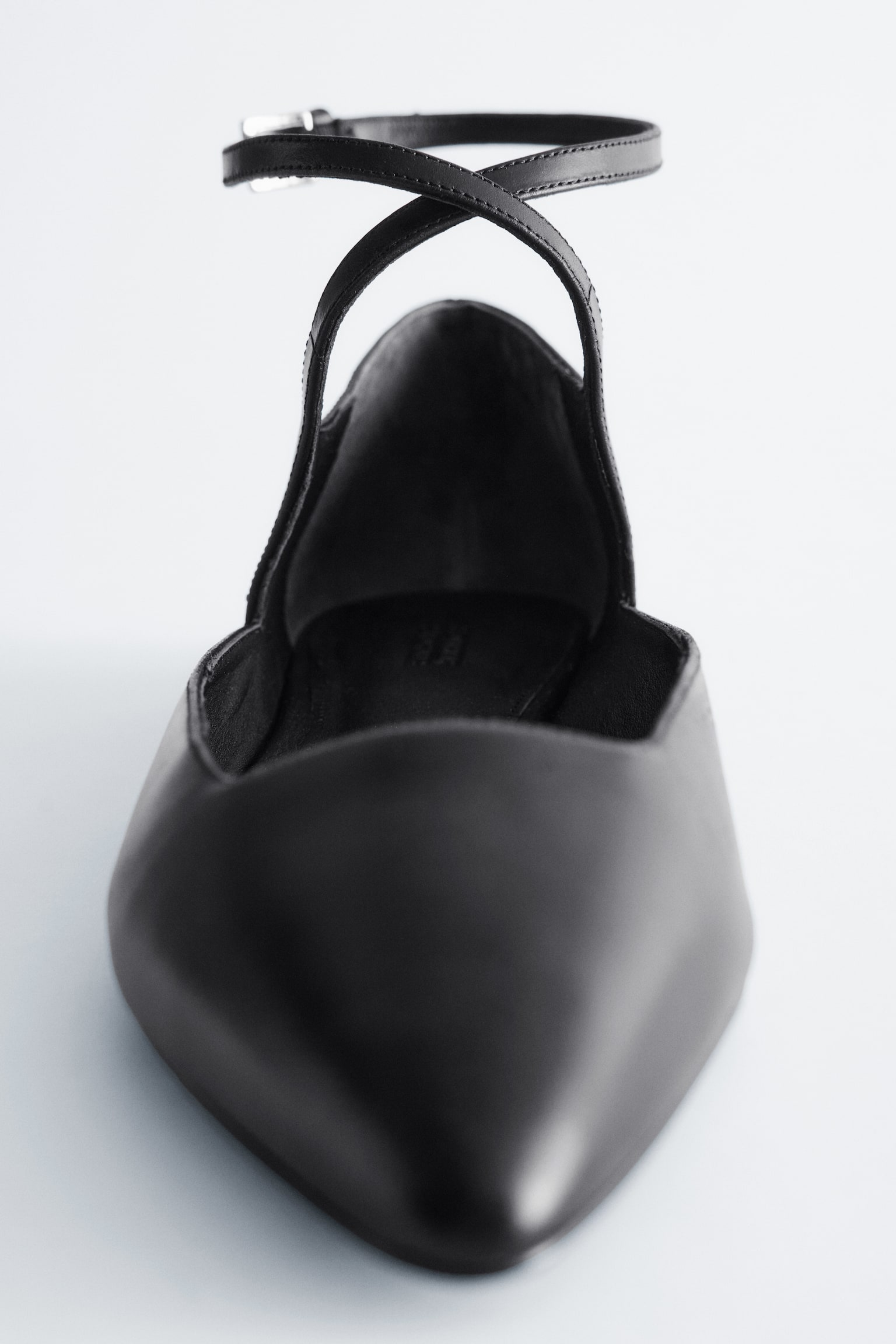 Кожени балетни обувки с кръстосани каишки-Черен - 3