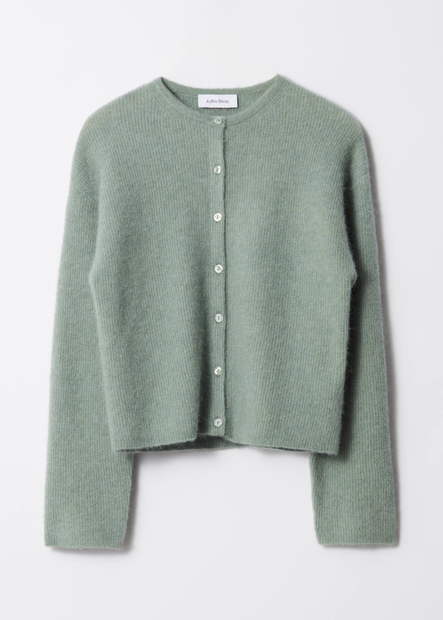 Cardigan en maille d’alpaga mélangé - Vert/Taupe/Gris/Blanc/Rose poudré/Brun taupe/Bordeaux chiné/Bleu clair