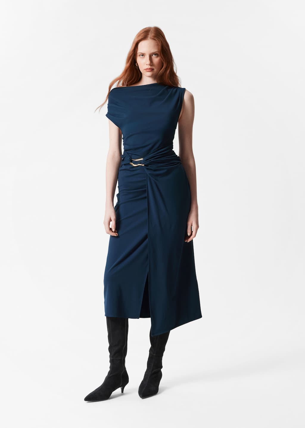 Robe midi drapée - Marron foncé - Lookbook