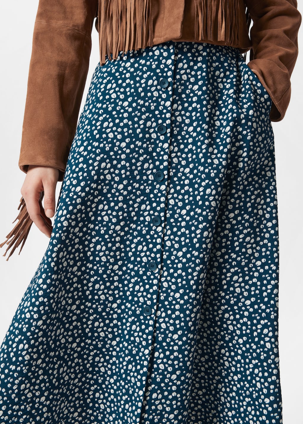 Image of Falda midi abotonada de corte acampanado