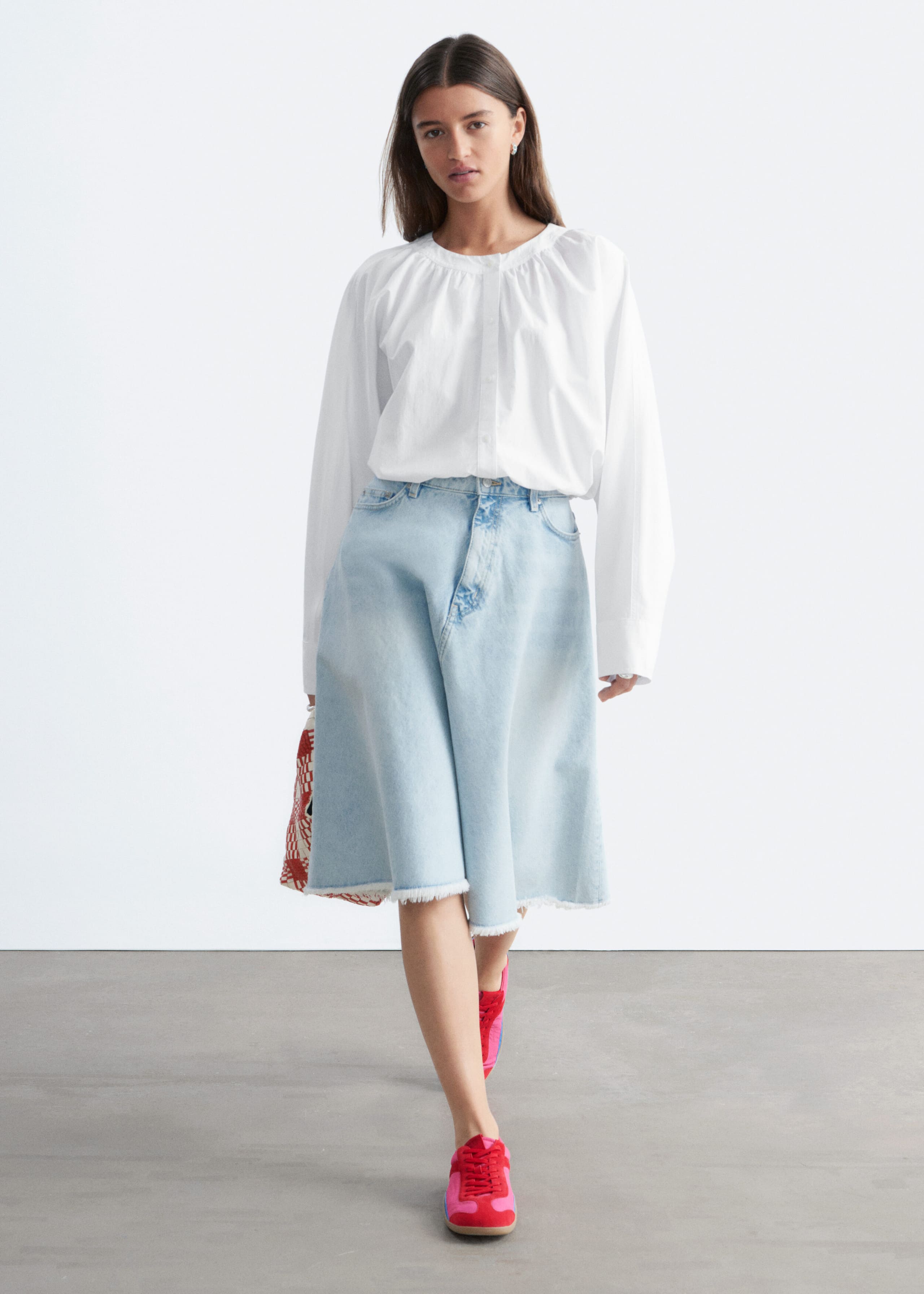 Gathered Cropped Blouse - Bright Orange - Lookbook