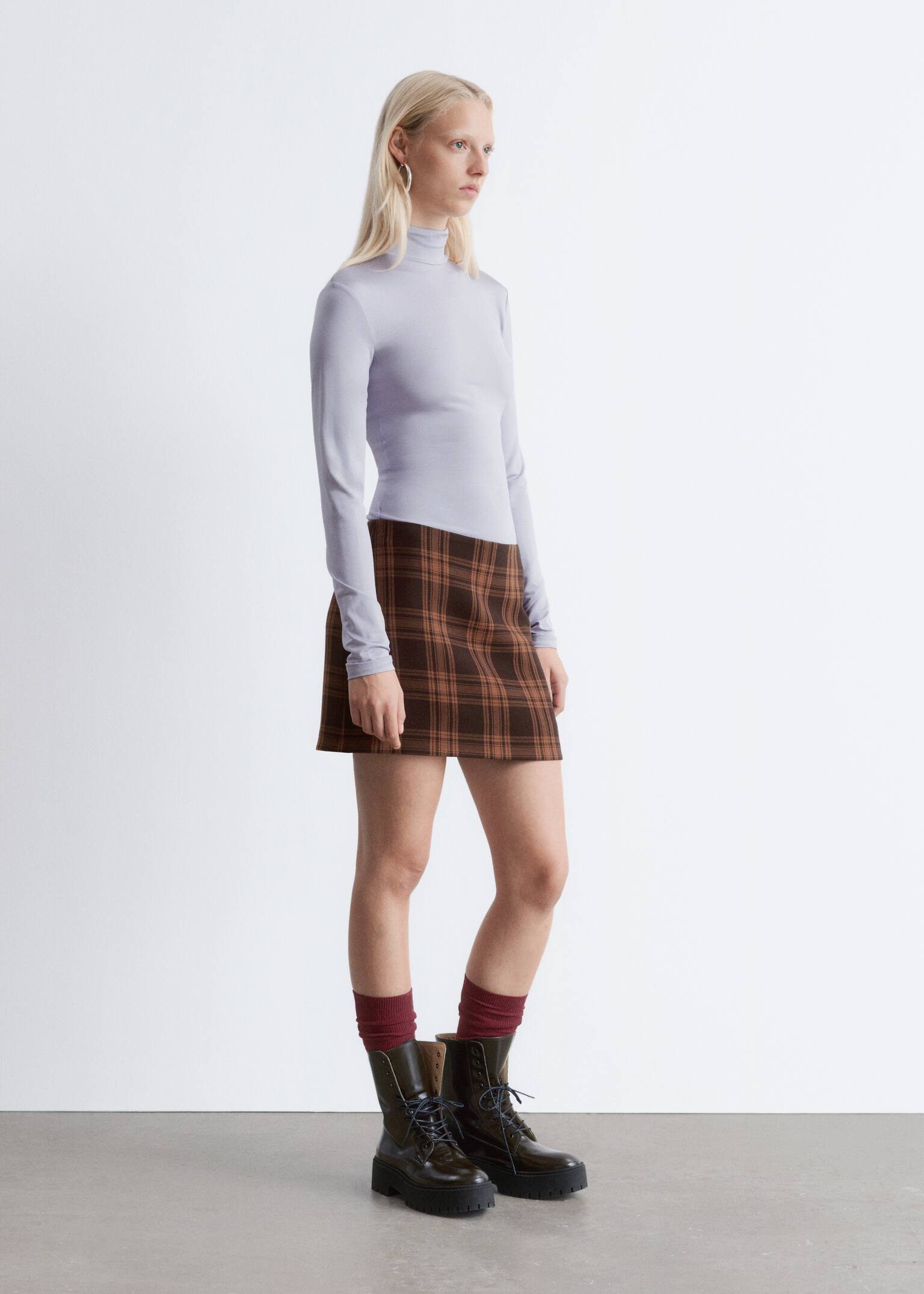 Checked Mini Skirt - Brown Checked - 6