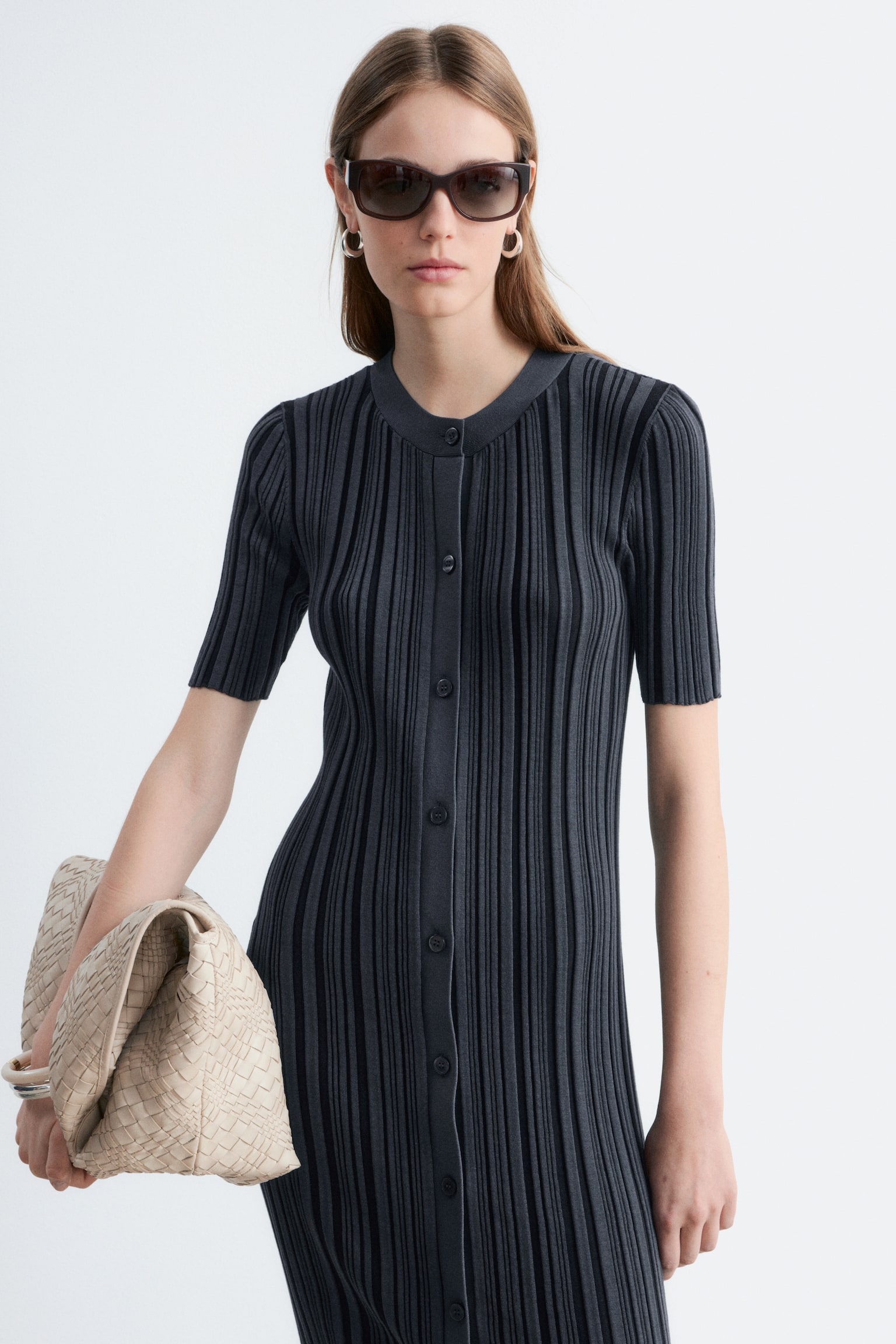 Sukienka midi w prążki - Ciemnoszary - 5