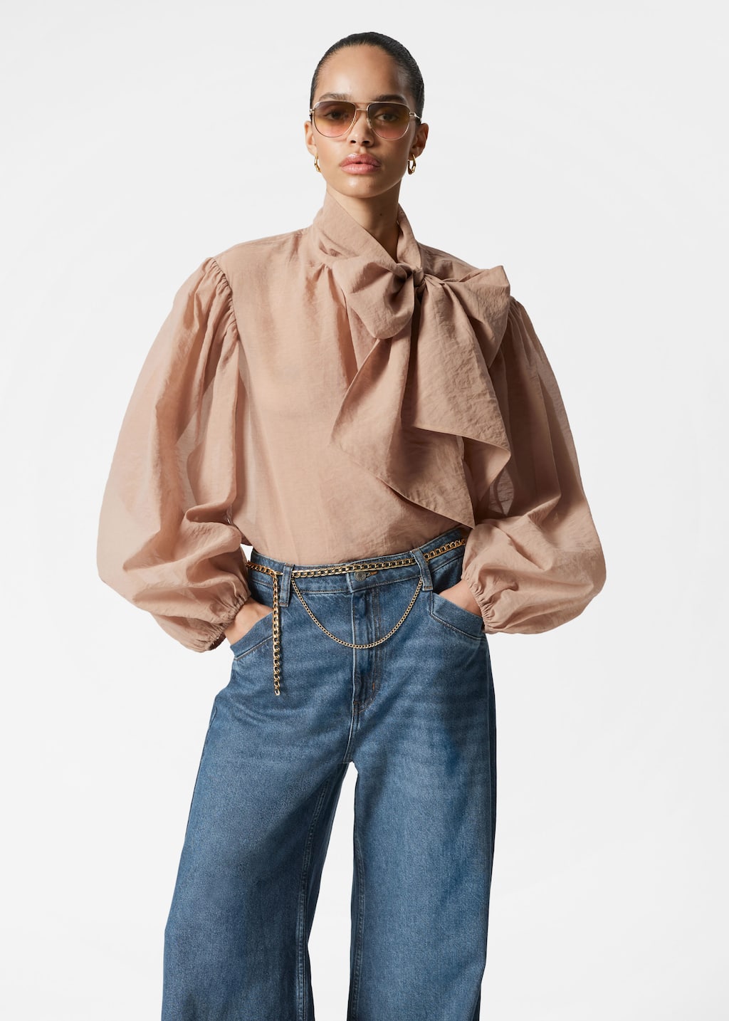 Image of Bluse mit Puffärmeln und Schleifendetail