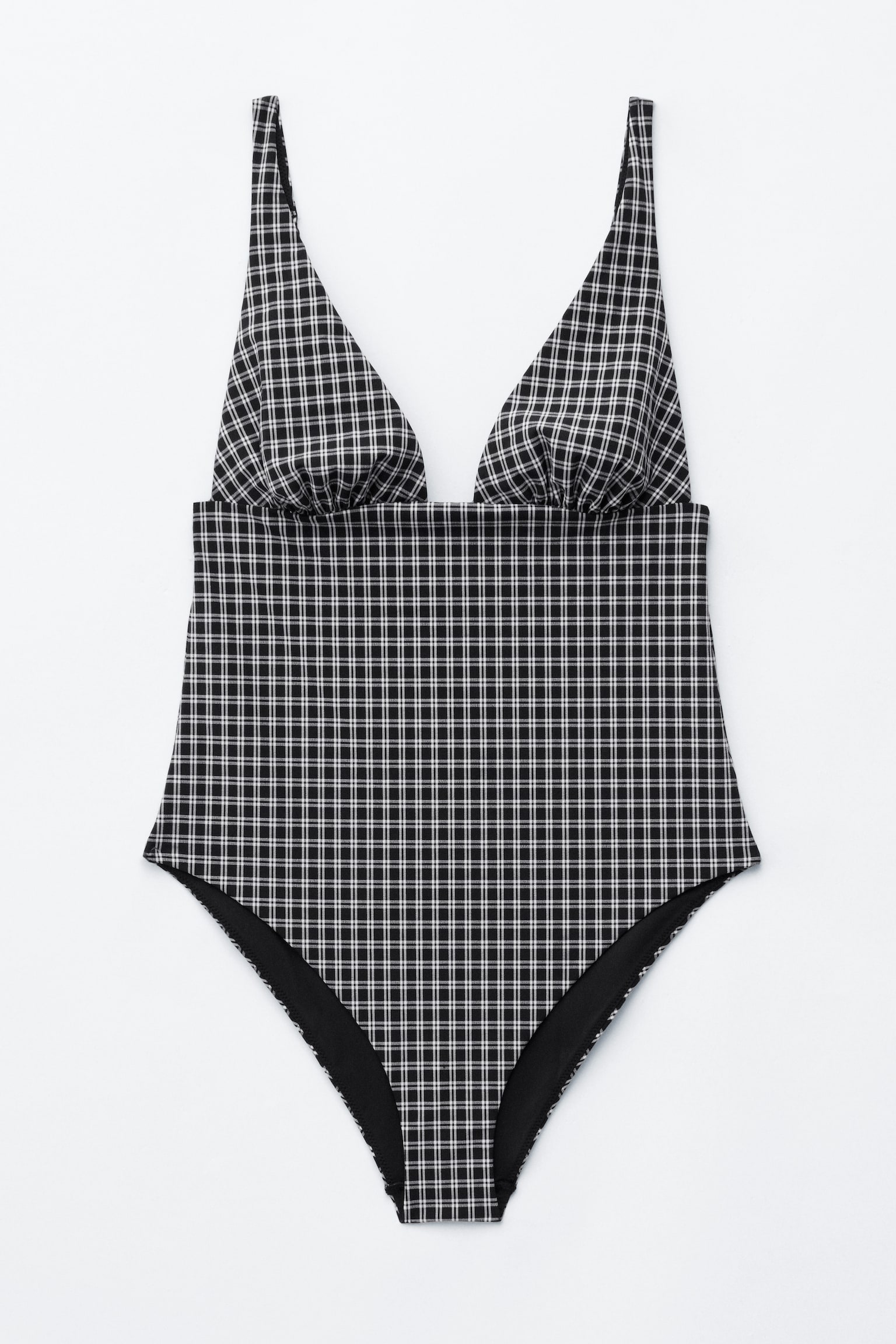 Costum de Baie cu Decolteu în V - Negru/Galben/Carouri - 2