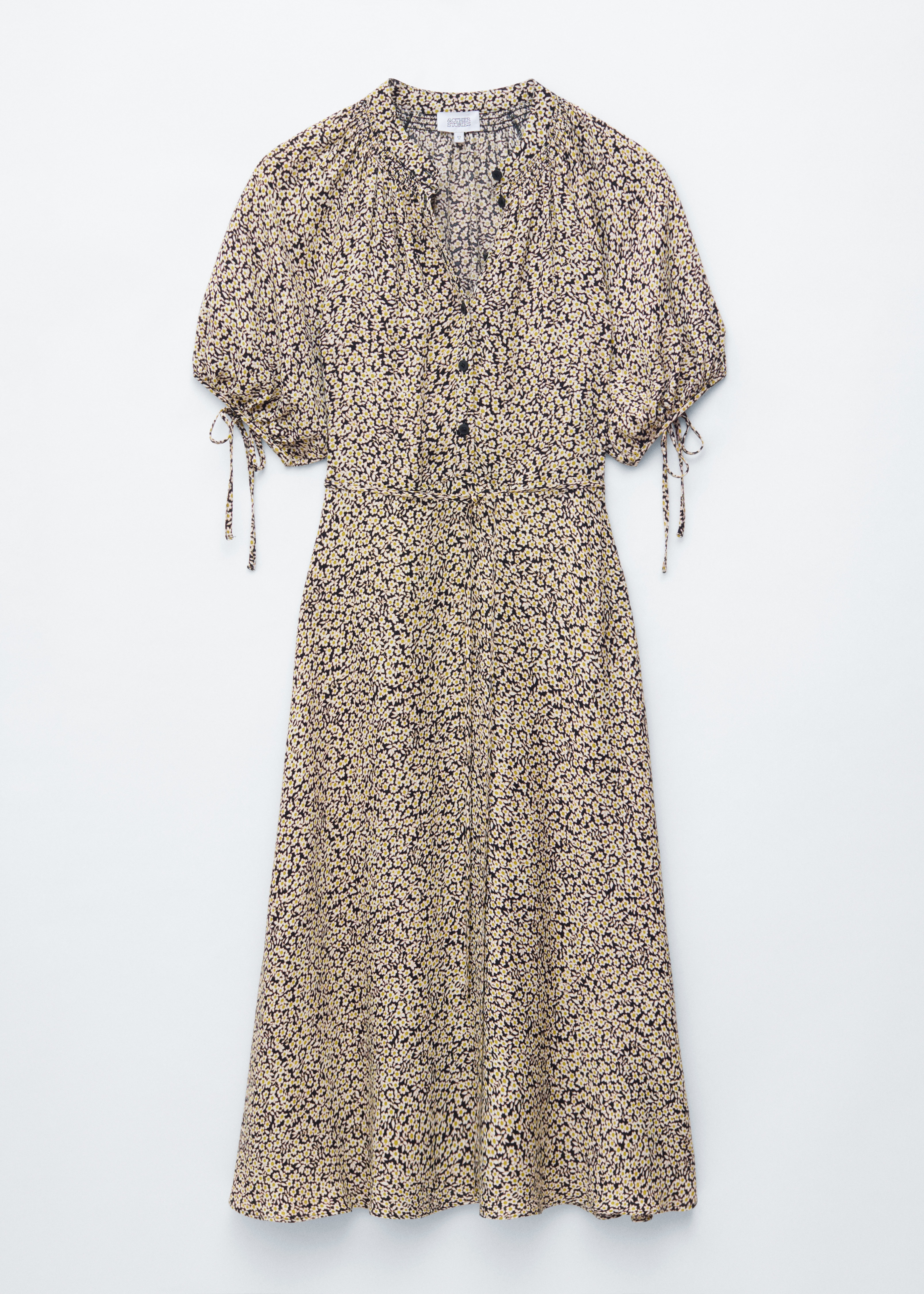 Tie-Waist Midi Dress - Zwart/gebloemd/Blauw/gebloemd