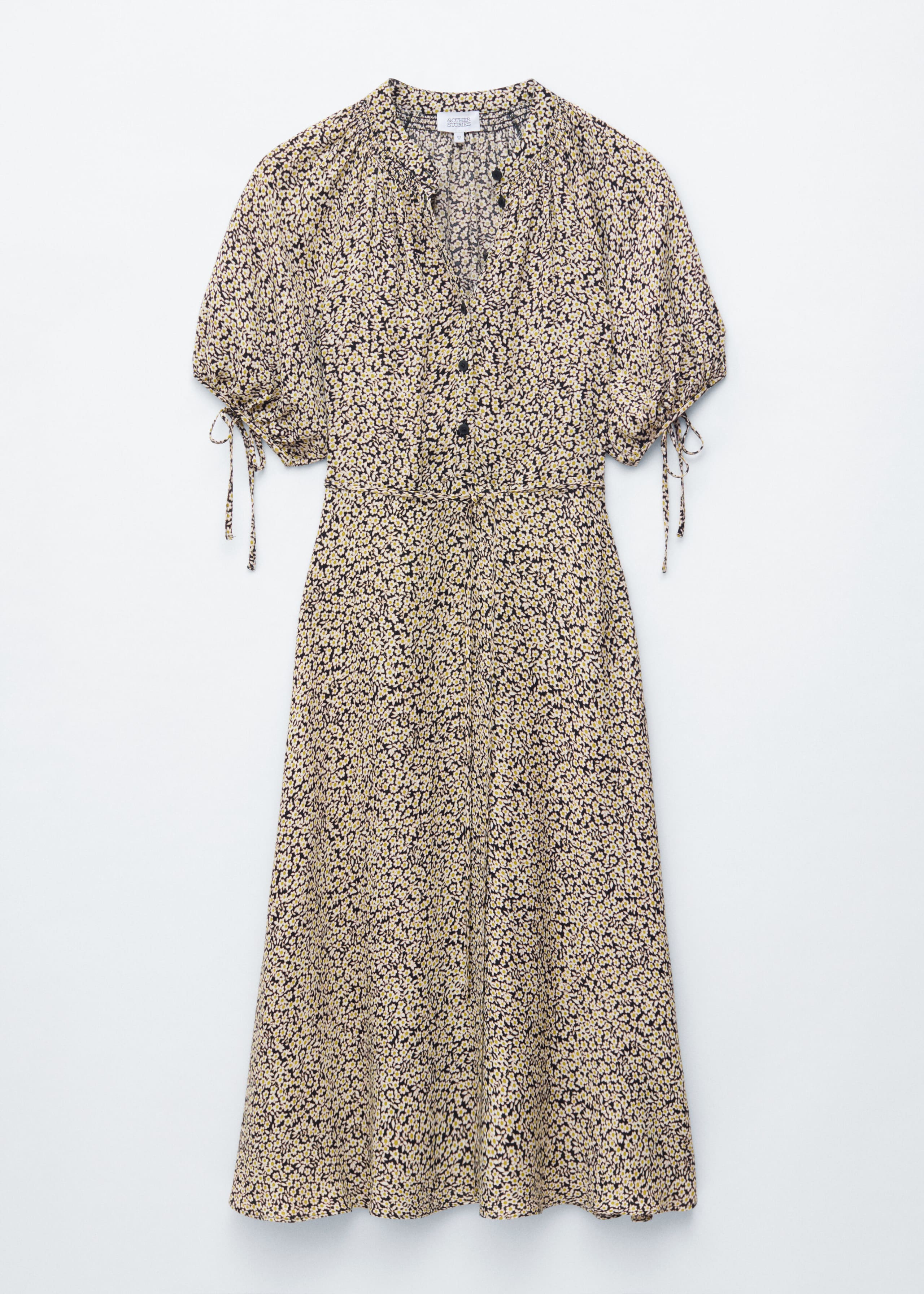 Sukienka midi z wiązaniem w talii – Niebieski/Kwiaty – Martwa natura