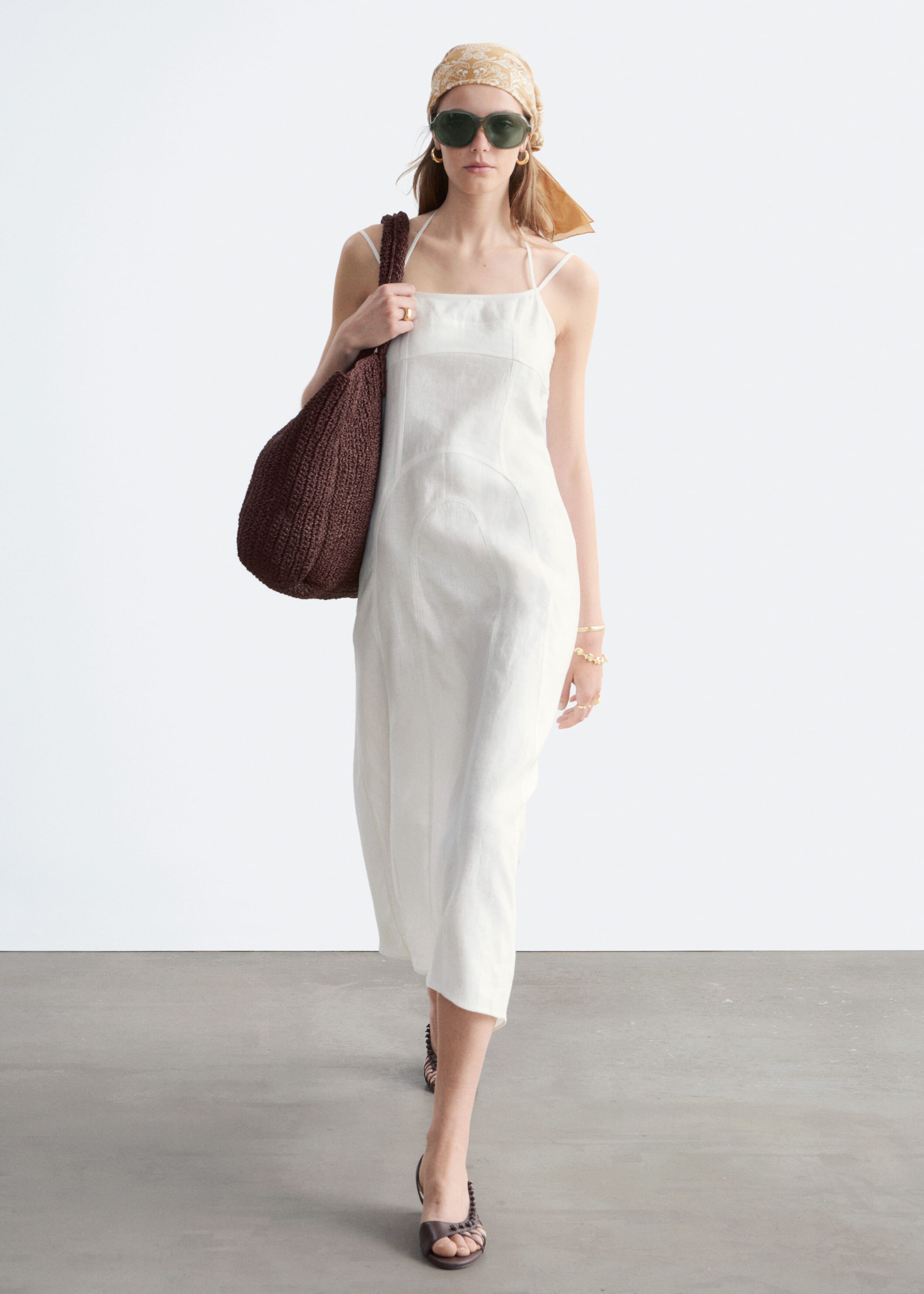 Linen Midi Dress - White - Lookbook