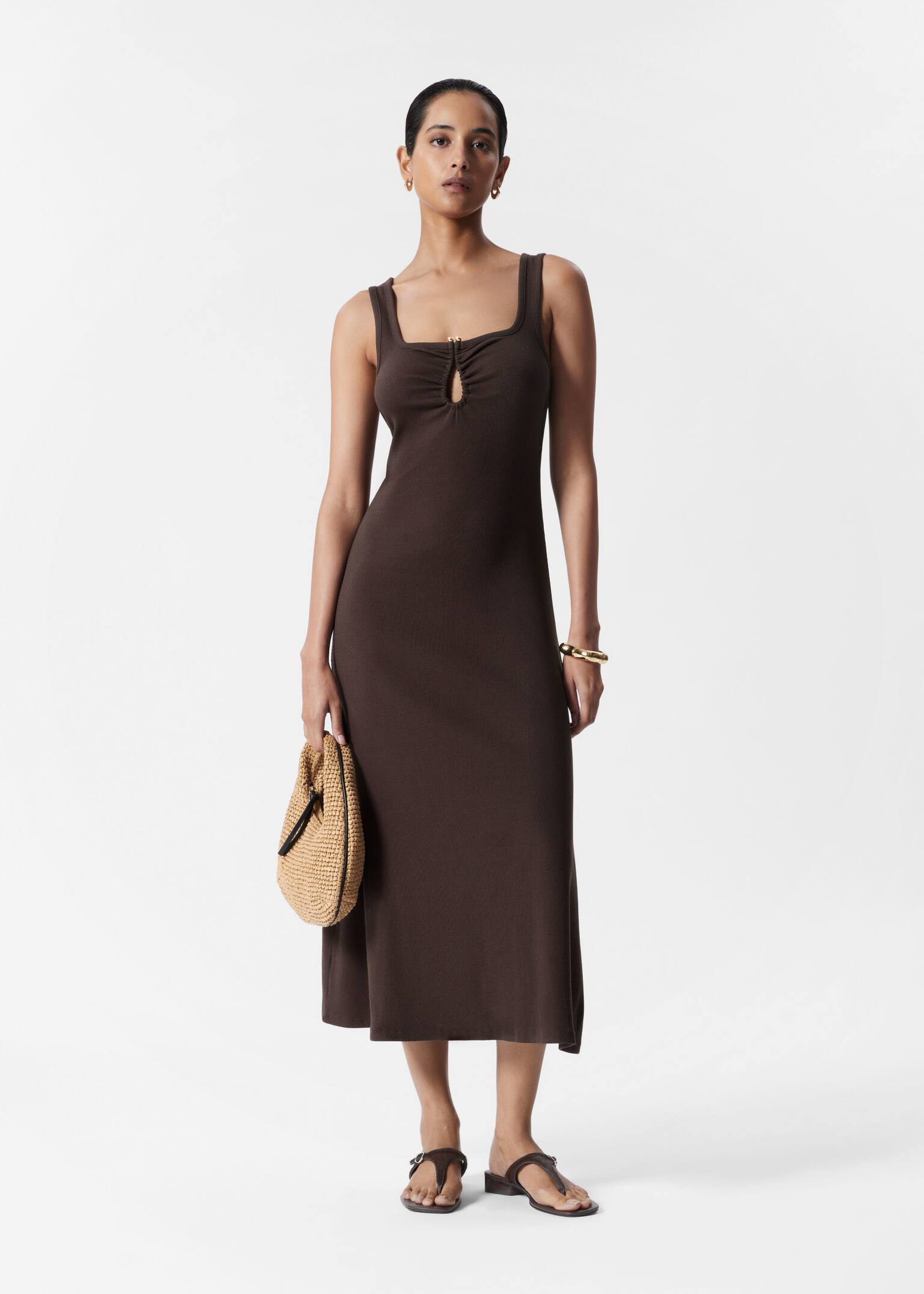 Abito midi con fermaglio - Marrone/Blu