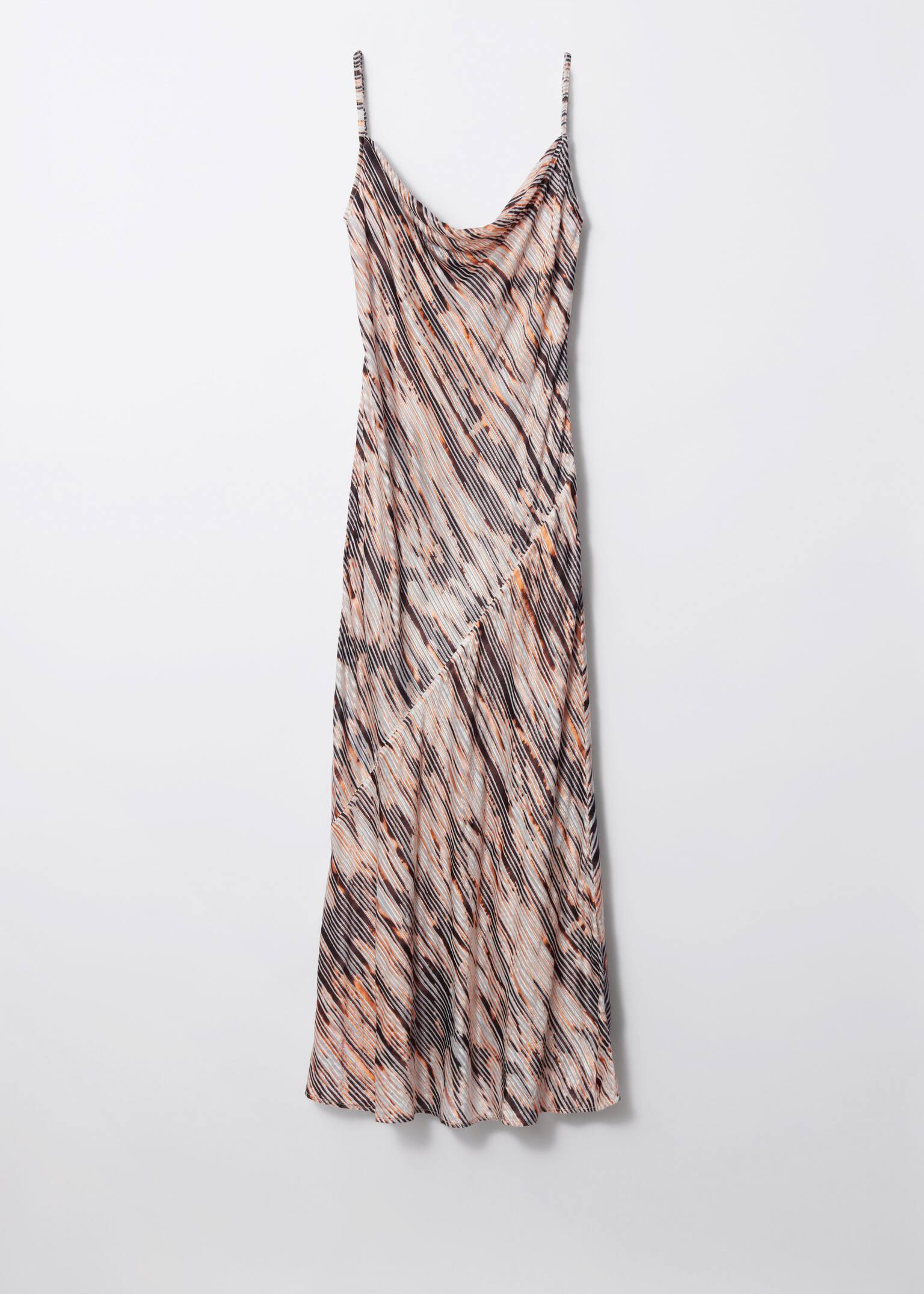Strappy Cowl-Neck Midi Dress - White/Black/Orange - 1
