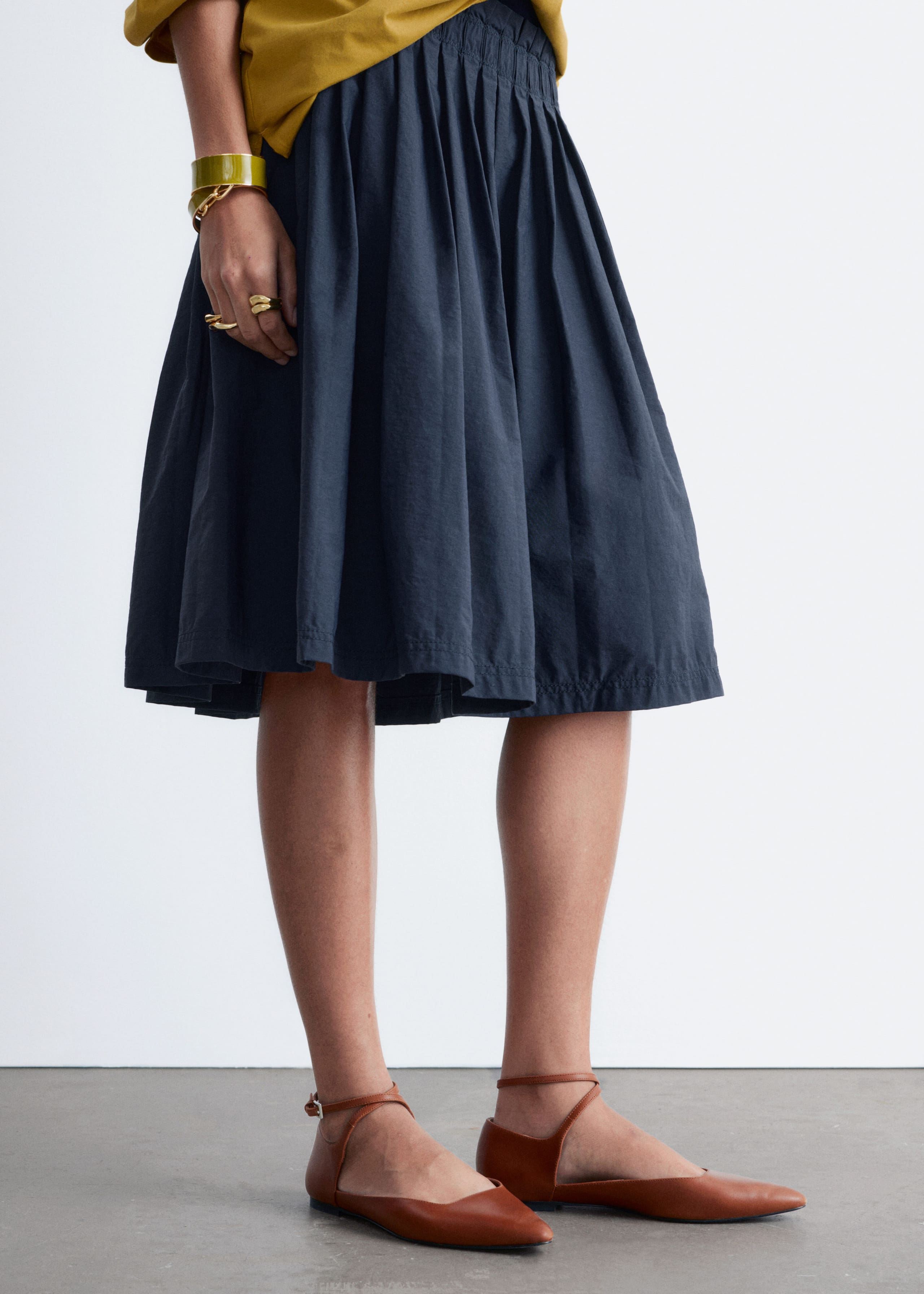 Leather Cross-Strap Ballet Flats - Cognac Brown - Lookbook