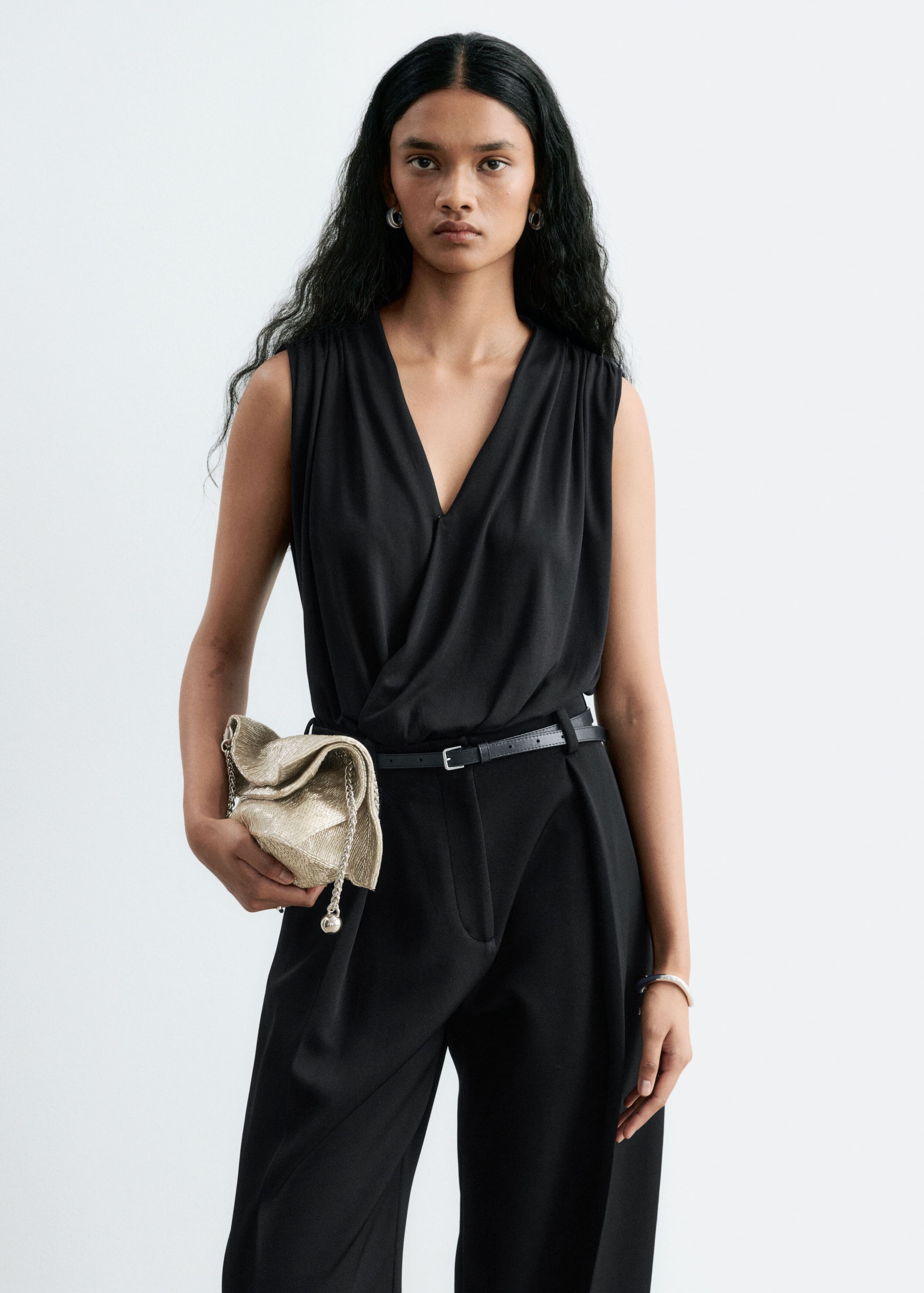 Draped Jersey Bodysuit Black