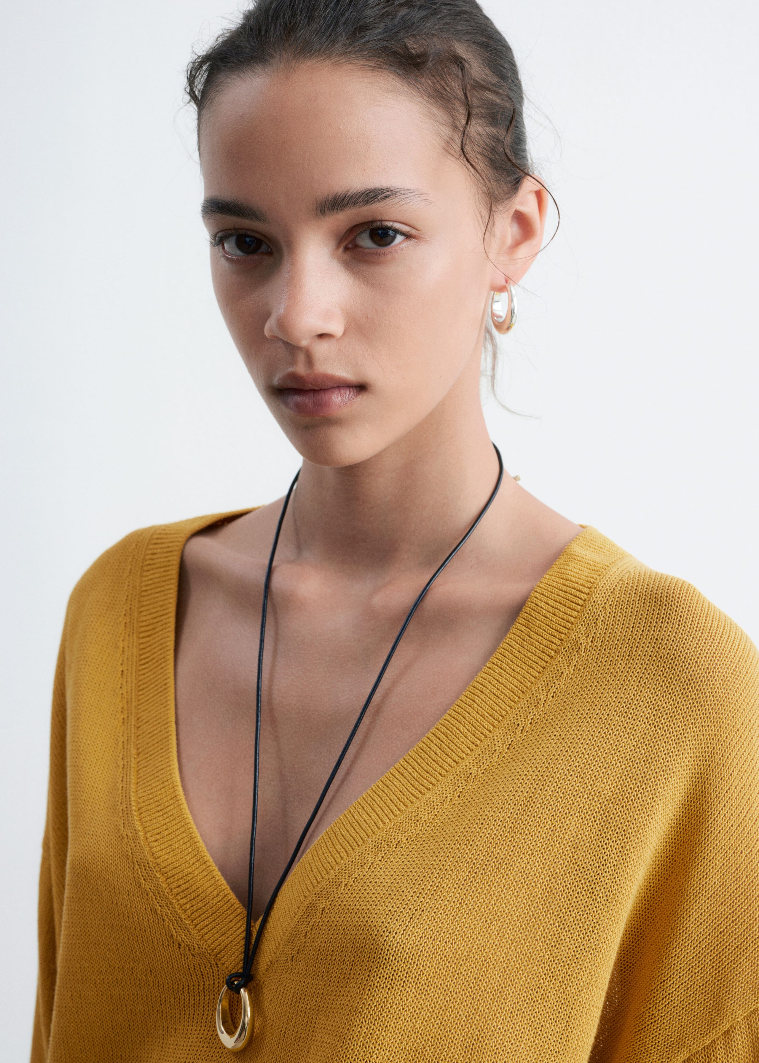 V-Neck Cotton Jumper - Mustard - Still Life