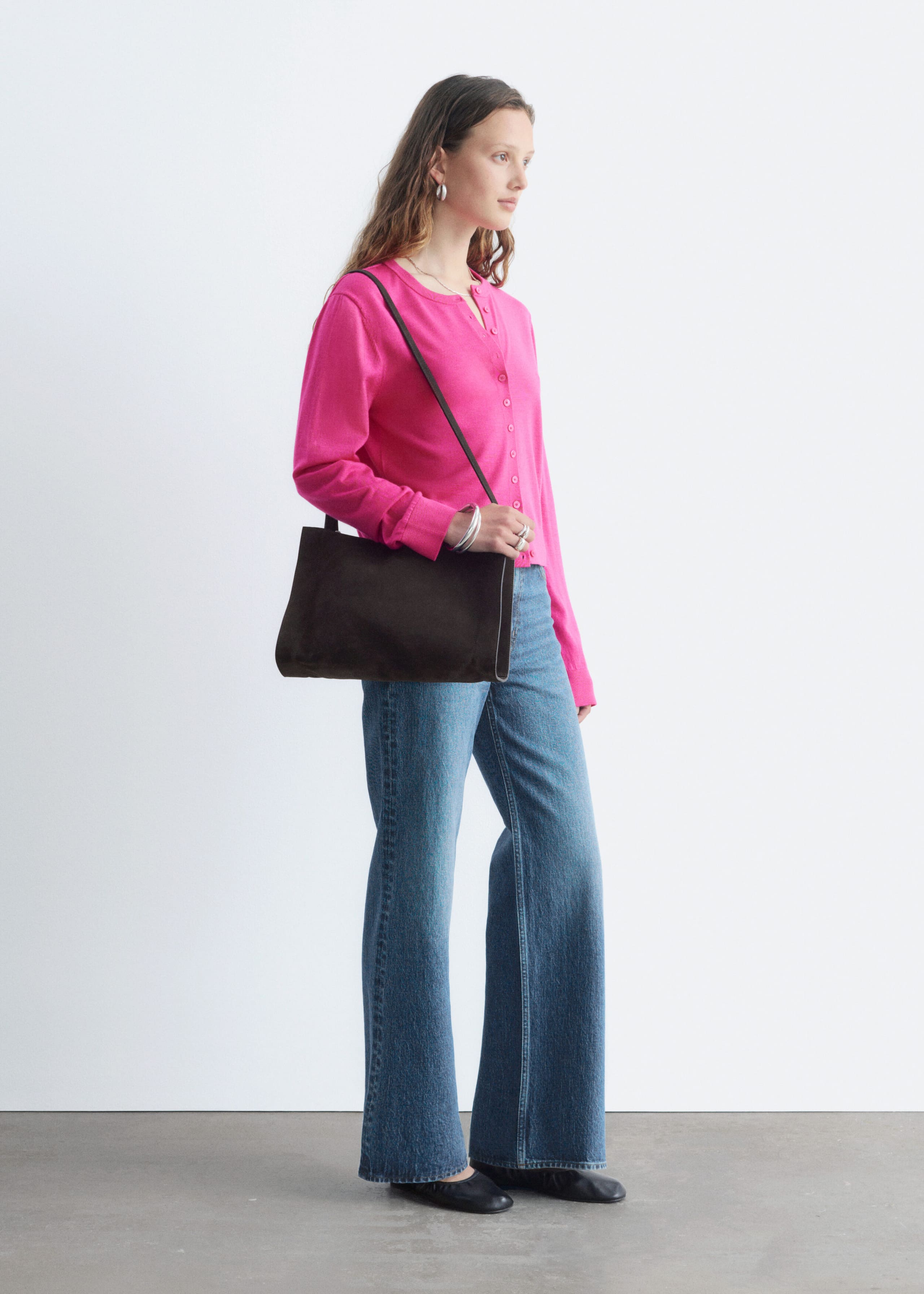 Plain-Knit Wool Cardigan - Bright Pink - Still Life