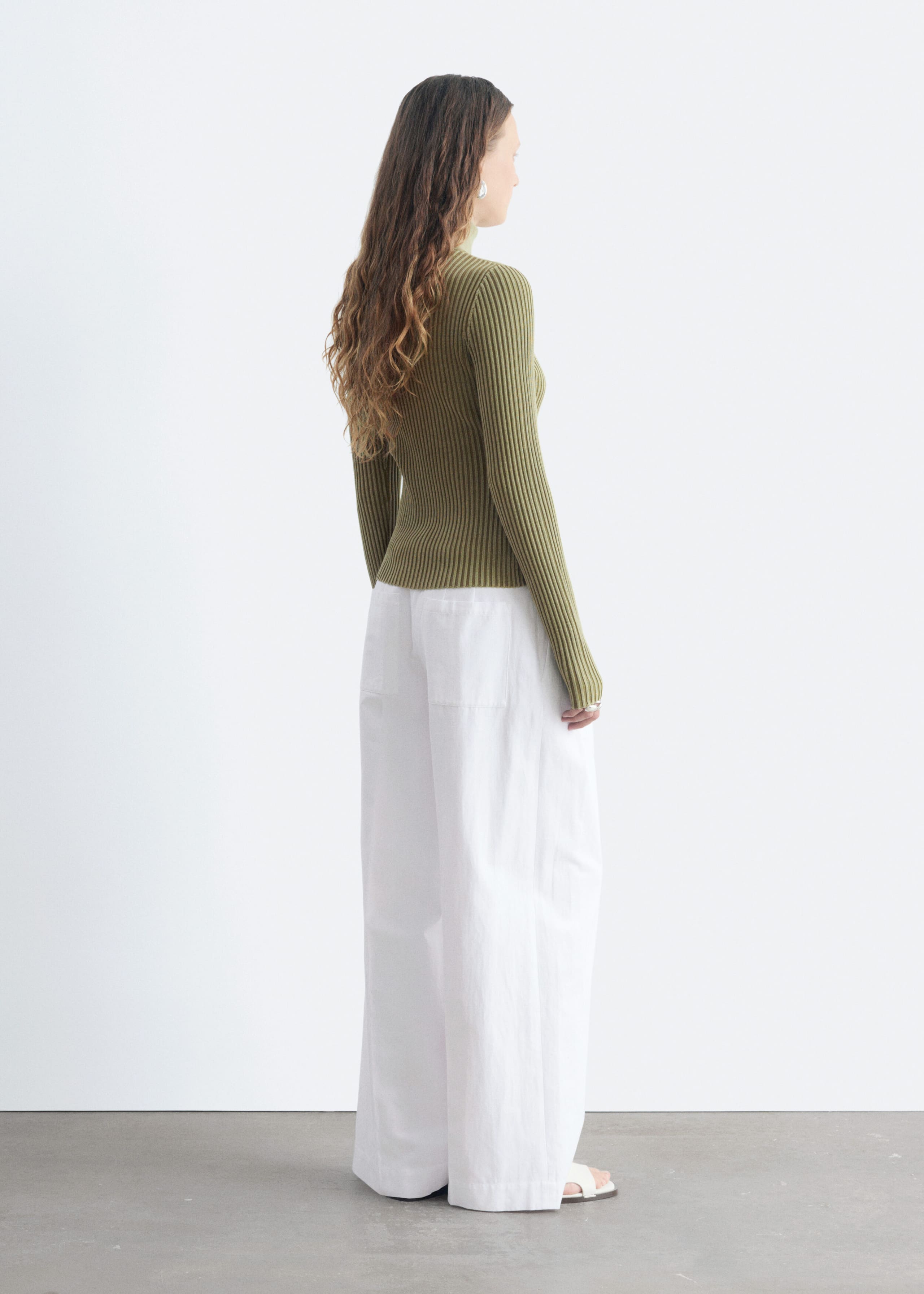 Zip-Up Turtleneck Cardigan - Dusty Blue - Lookbook