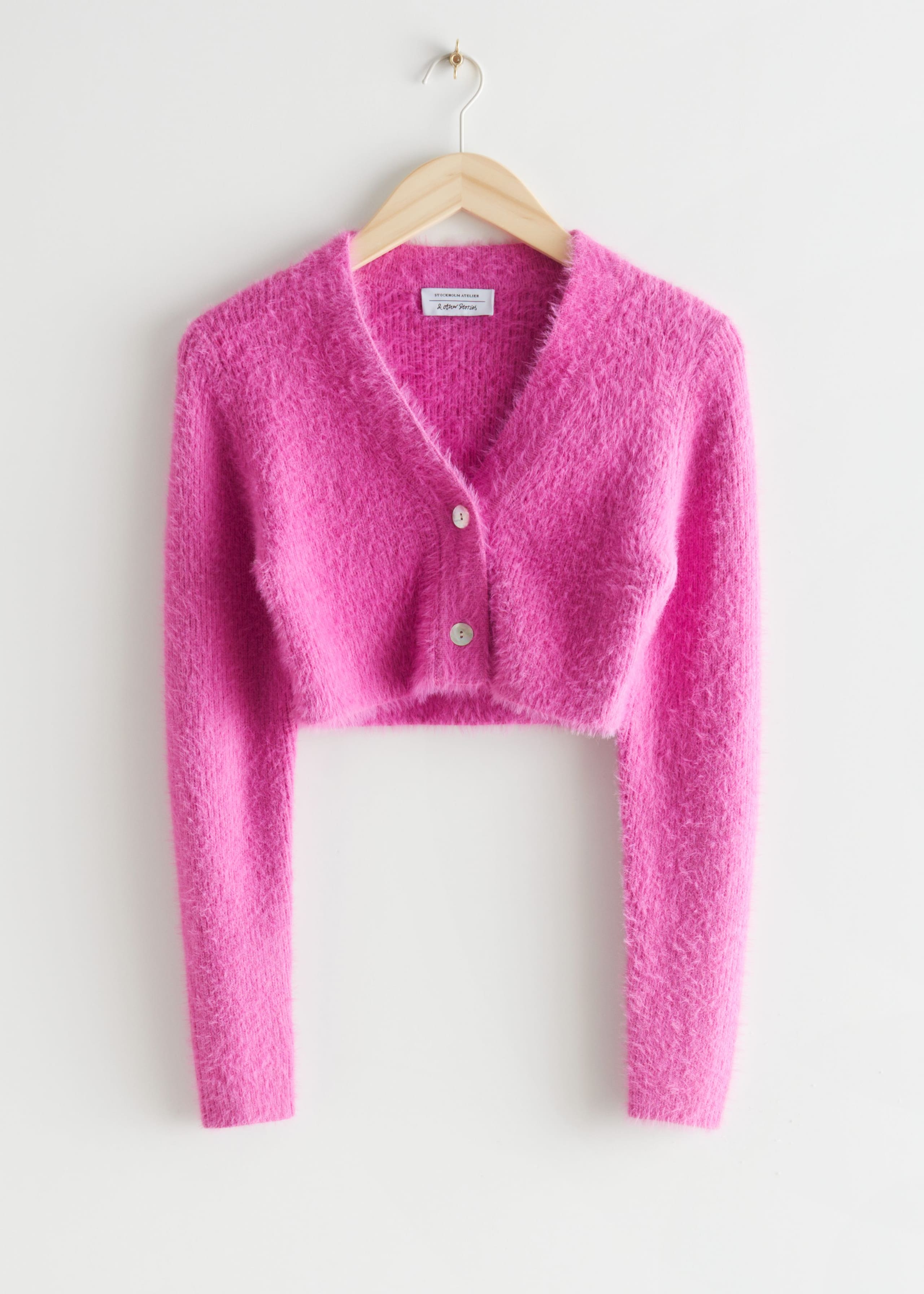 Cropped Fuzzy Cardigan - White - Still Life