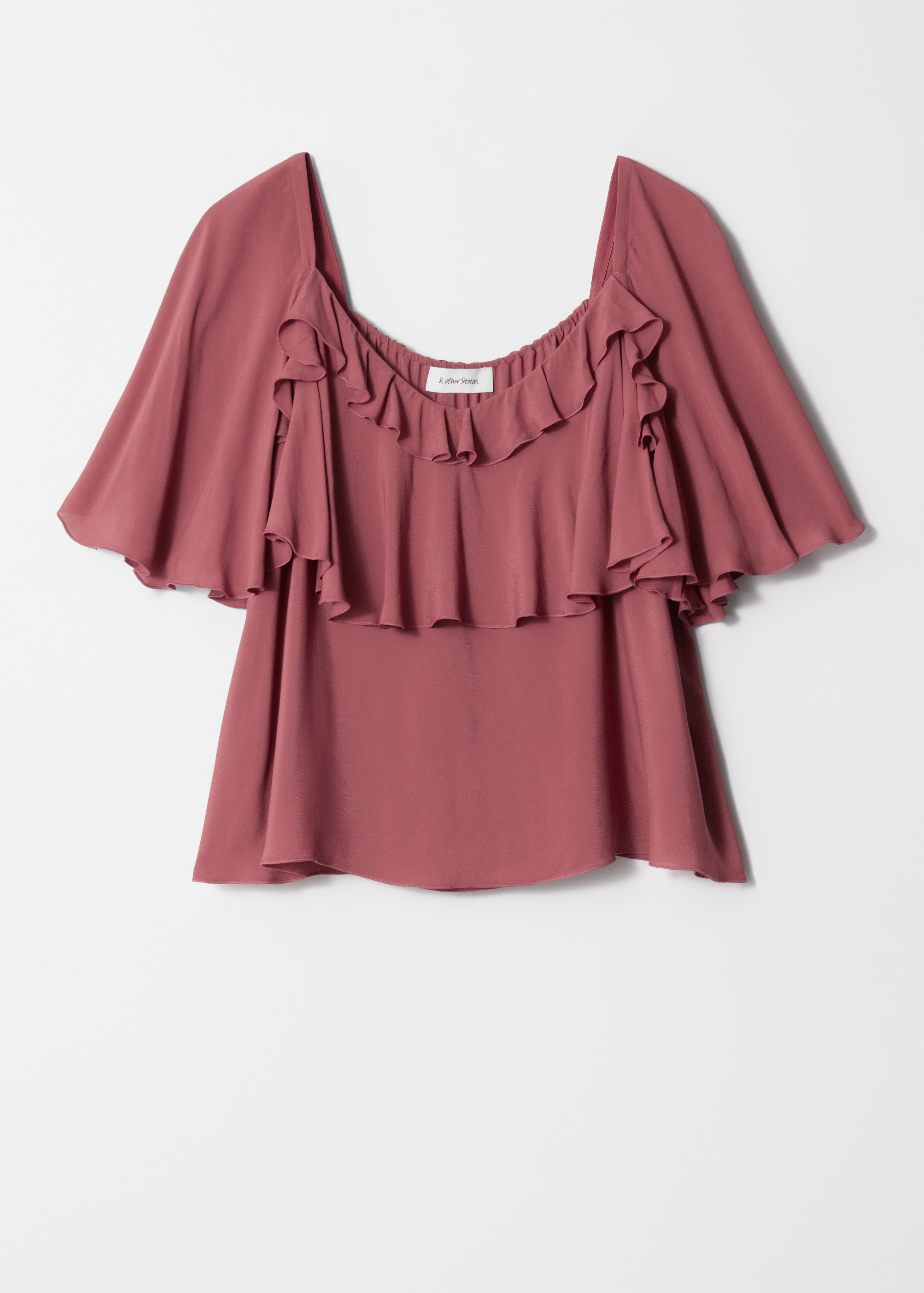 Blusa con volant - Rosso scuro/Azzurro