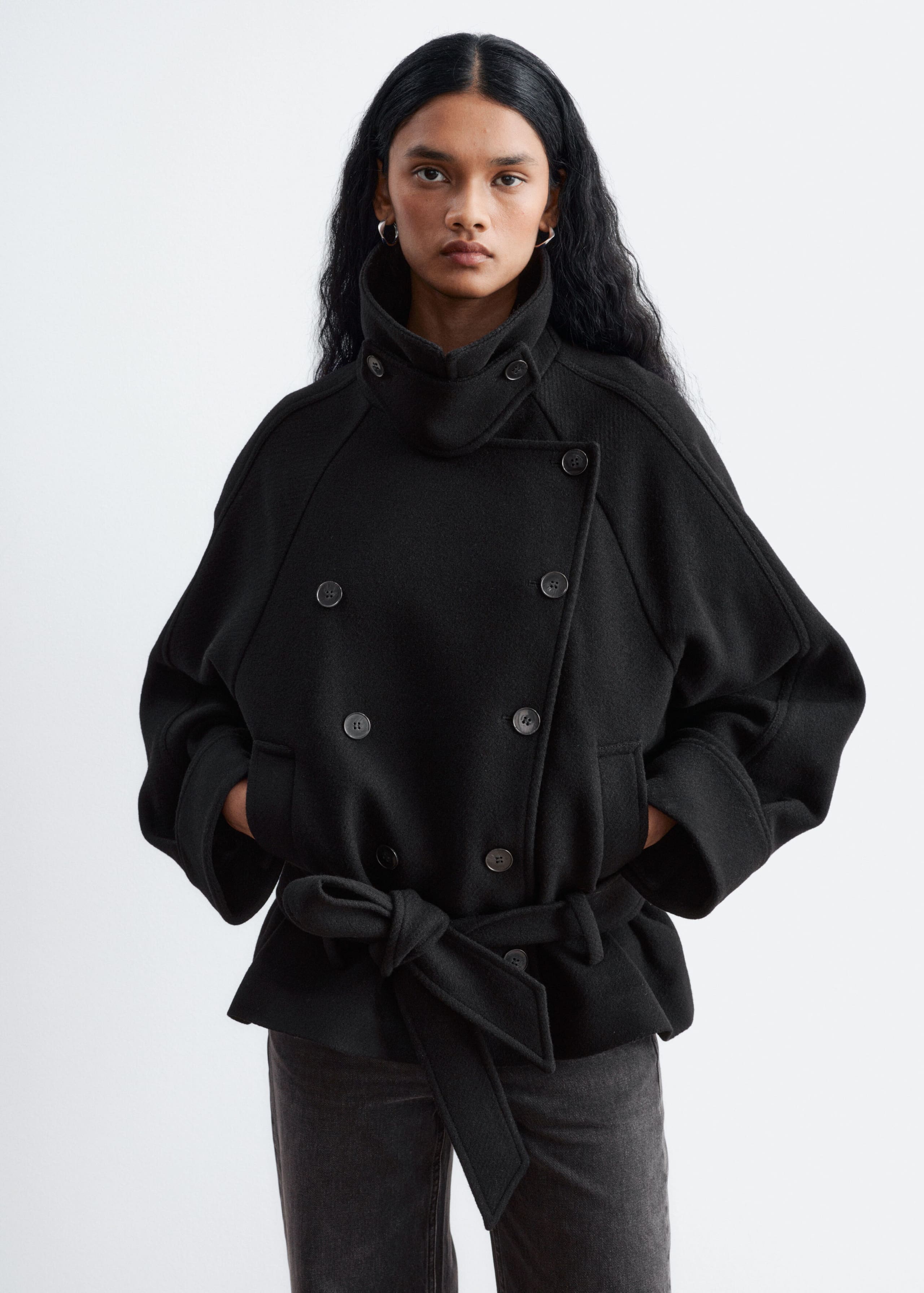 Belted Wool Jacket - Black - Lookbook