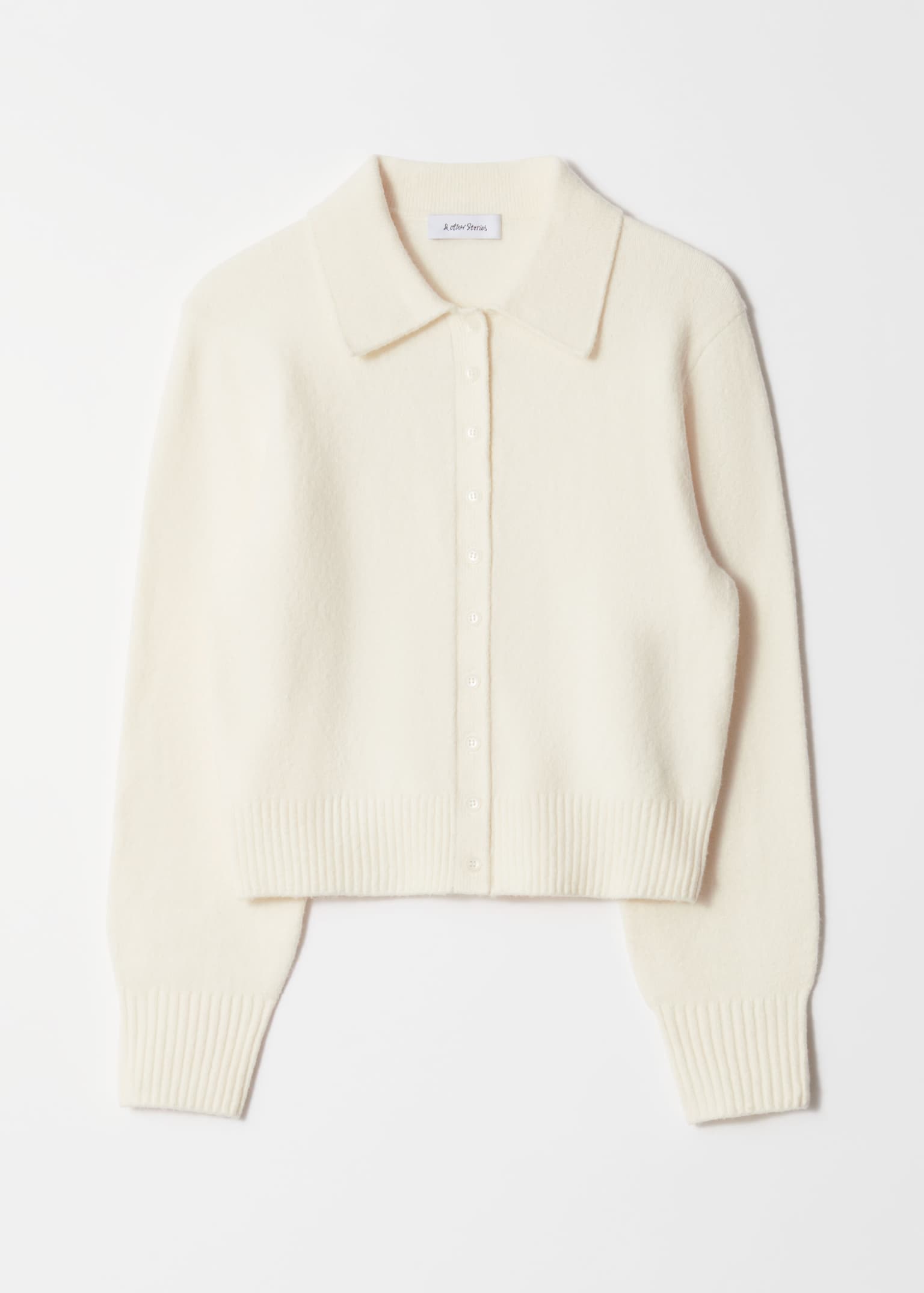 Knitted Collar Cardigan - White/Dusty Blue