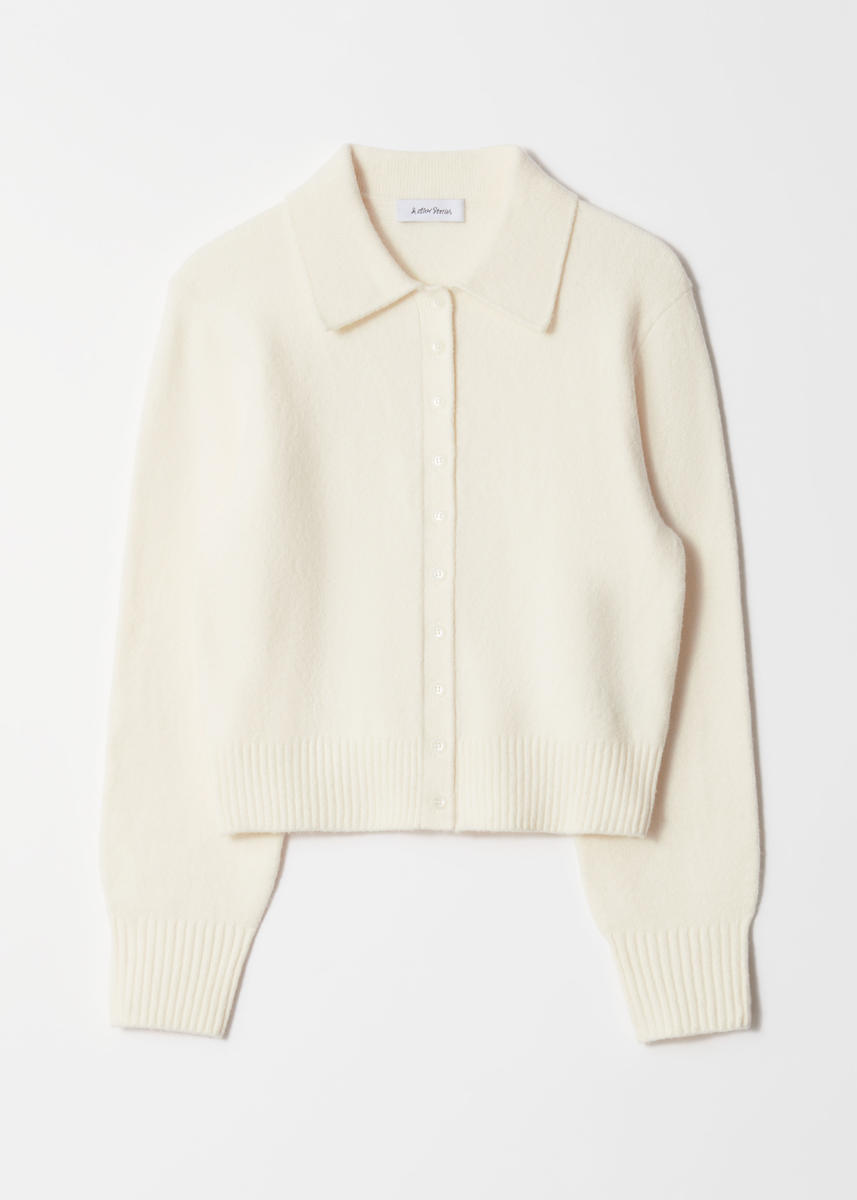 & Other Stories Knit Cardigan With Collar And Button Front In White