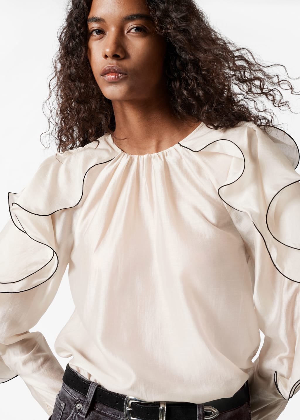 Flounced Blouse - Cream - Lookbook