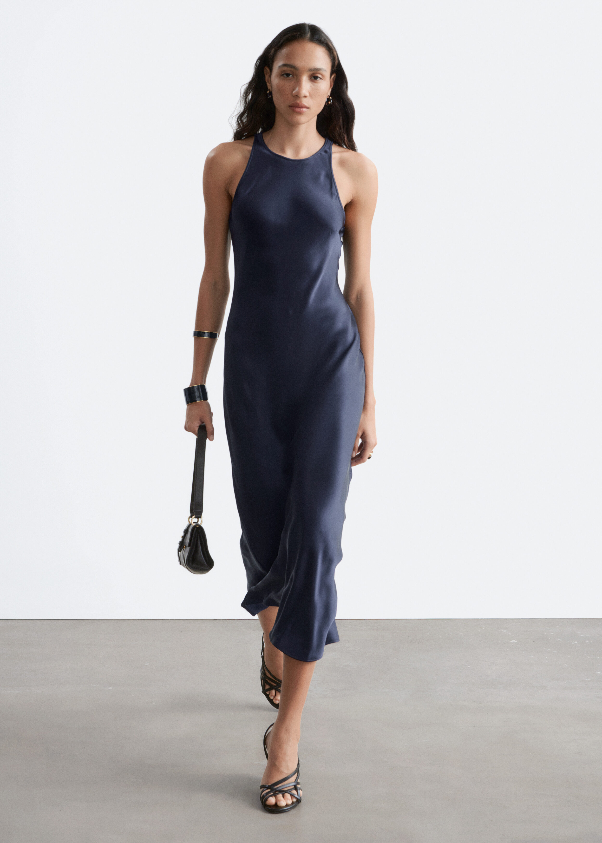 Sleeveless Satin Midi Dress
