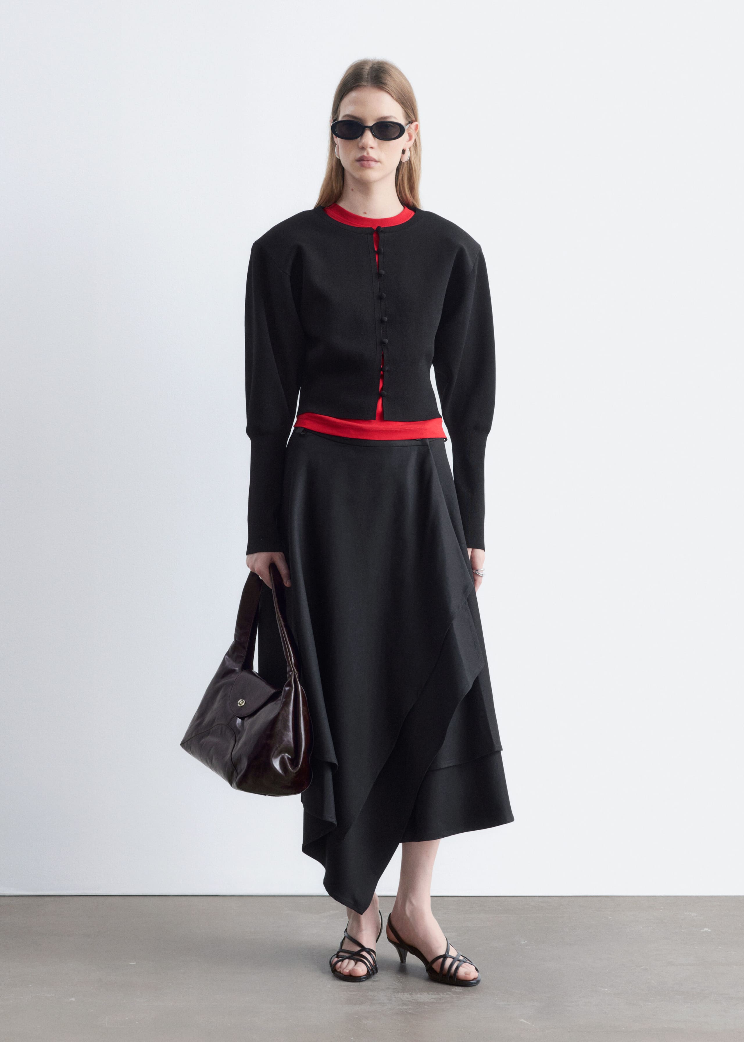Button Loop Slim Cardigan - Black - Lookbook