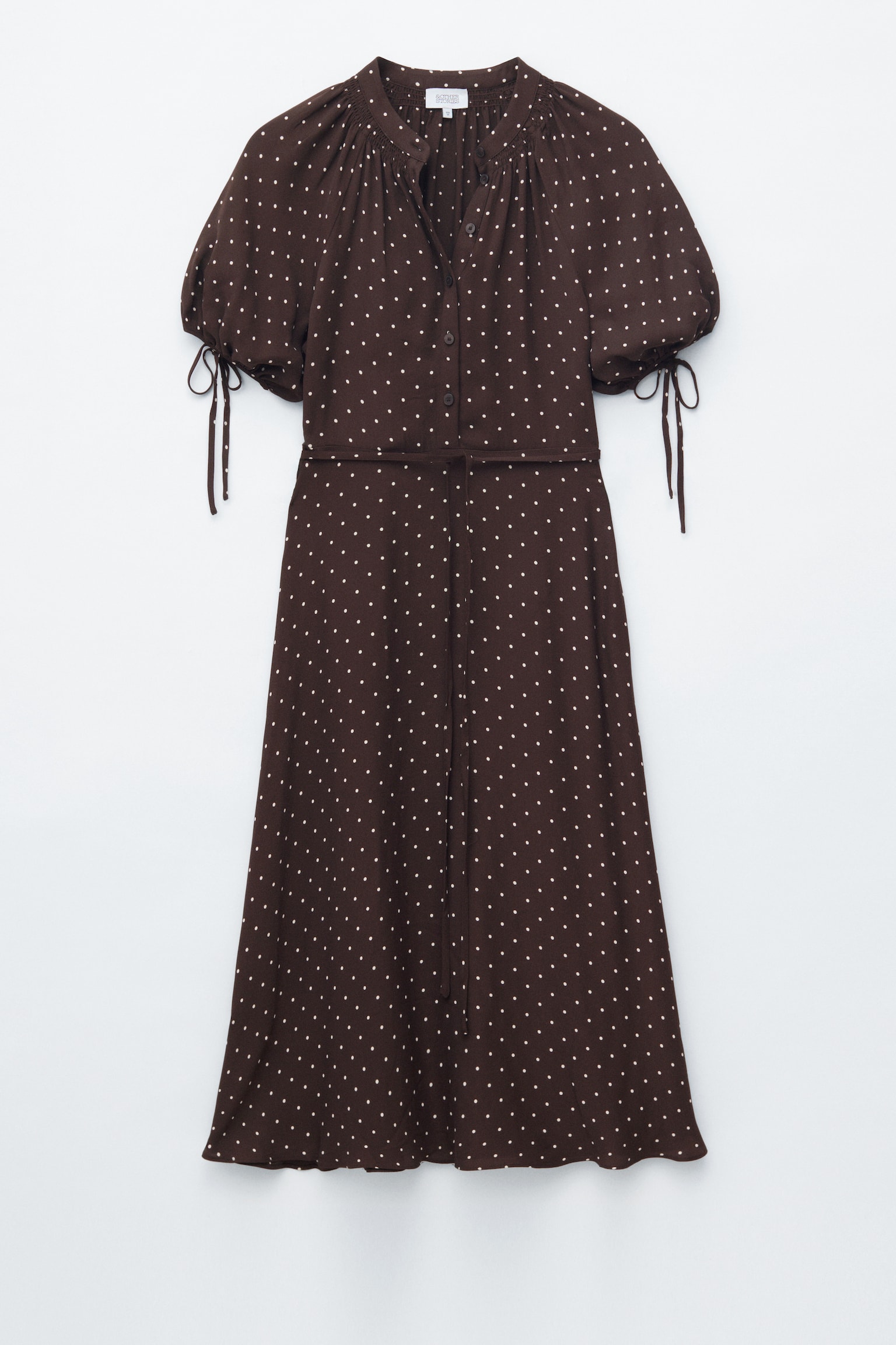 Tie-Waist Midi Dress - Brown/Polka Dot/Blue/Floral/שחור/פרחוני - 1