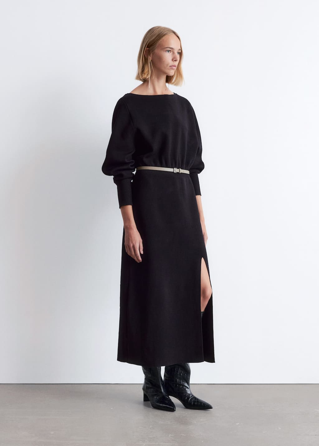 Vestido midi con aberturas - Negro - Lookbook