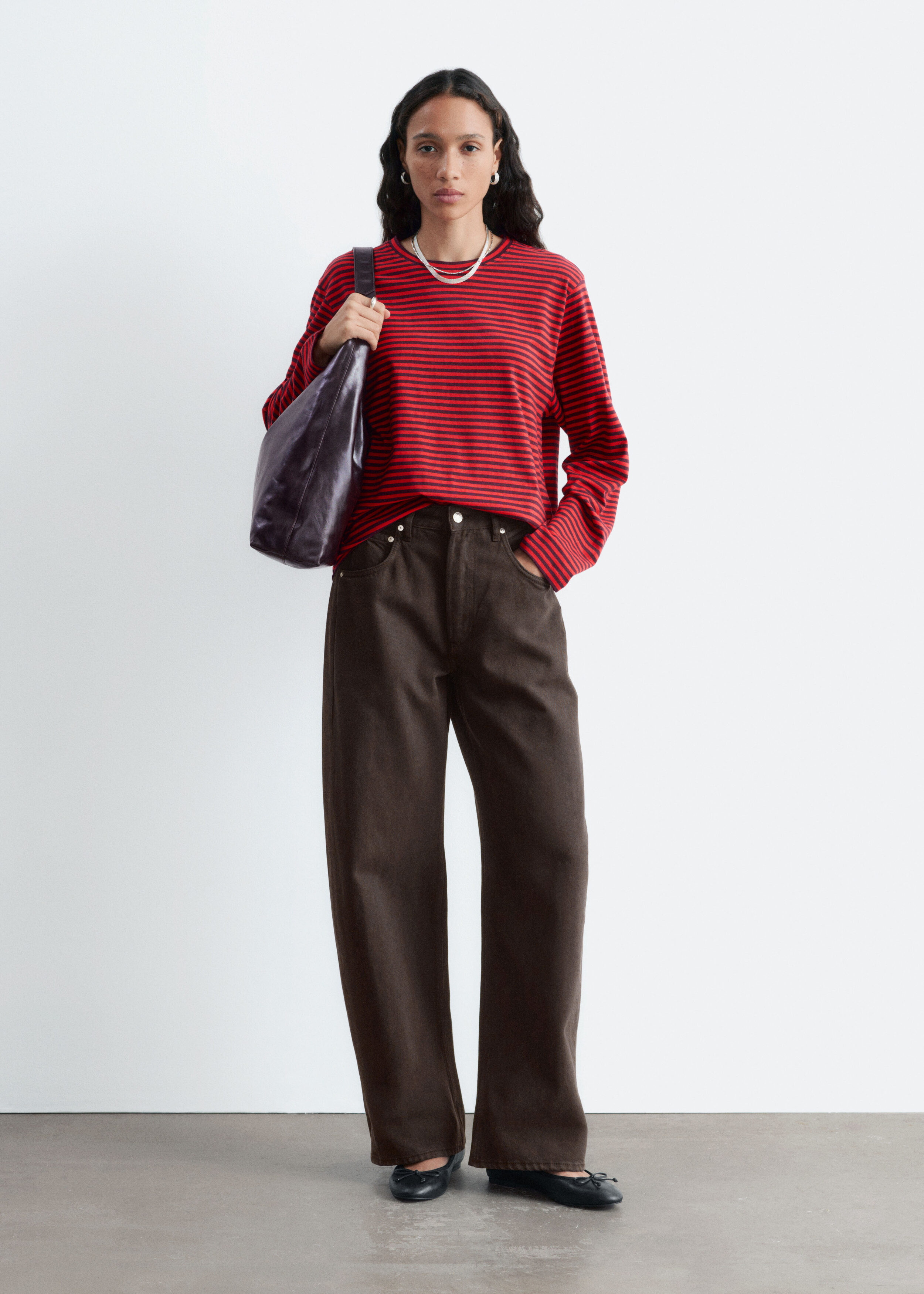 トップス SMOOTH COTTON JERSEY TOP Cotton Jersey Top - Red/Stripes - Long sleeve tops | & Other
