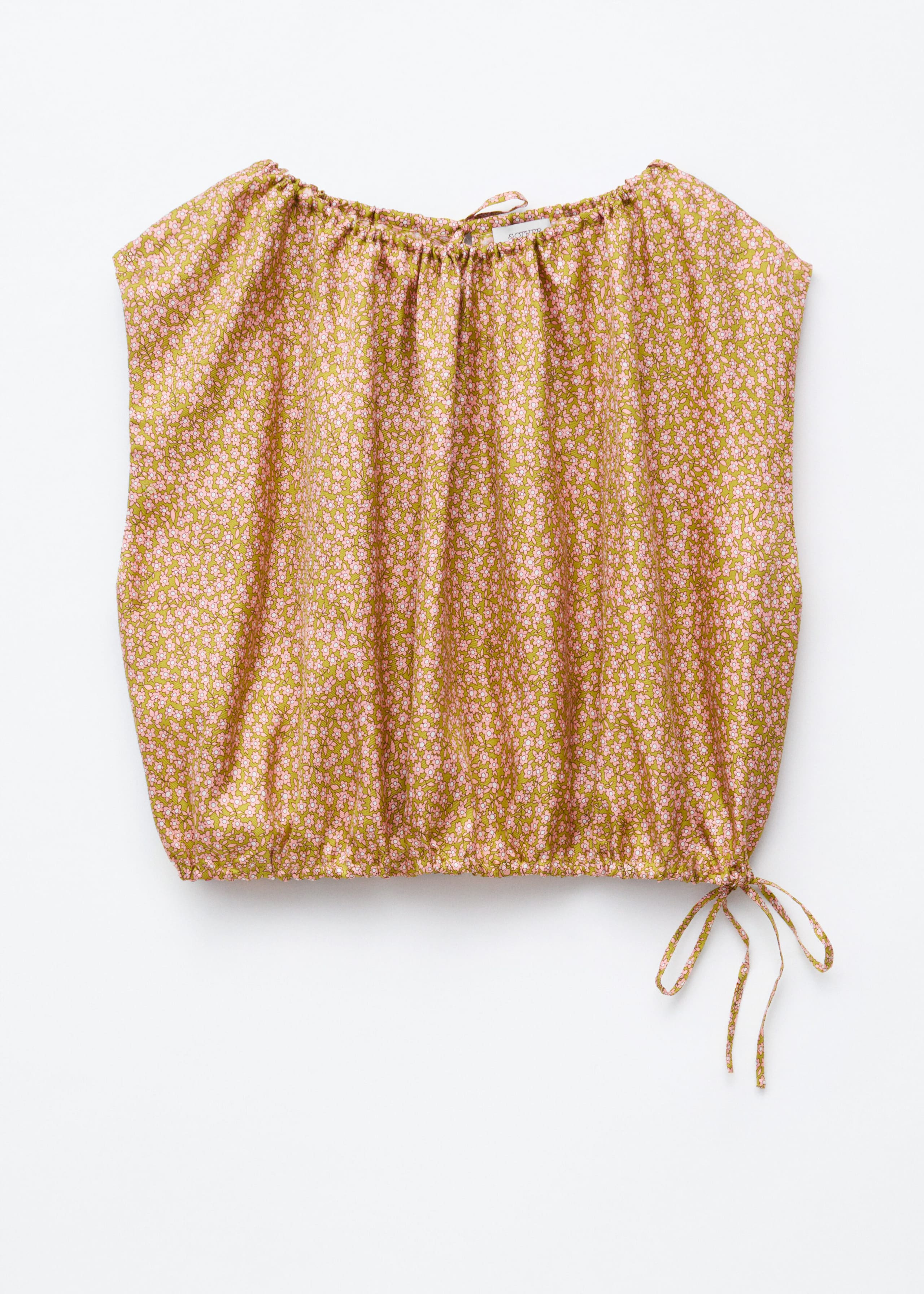 Printed Drawstring Silk Top - Muted Red/Florals - Still Life