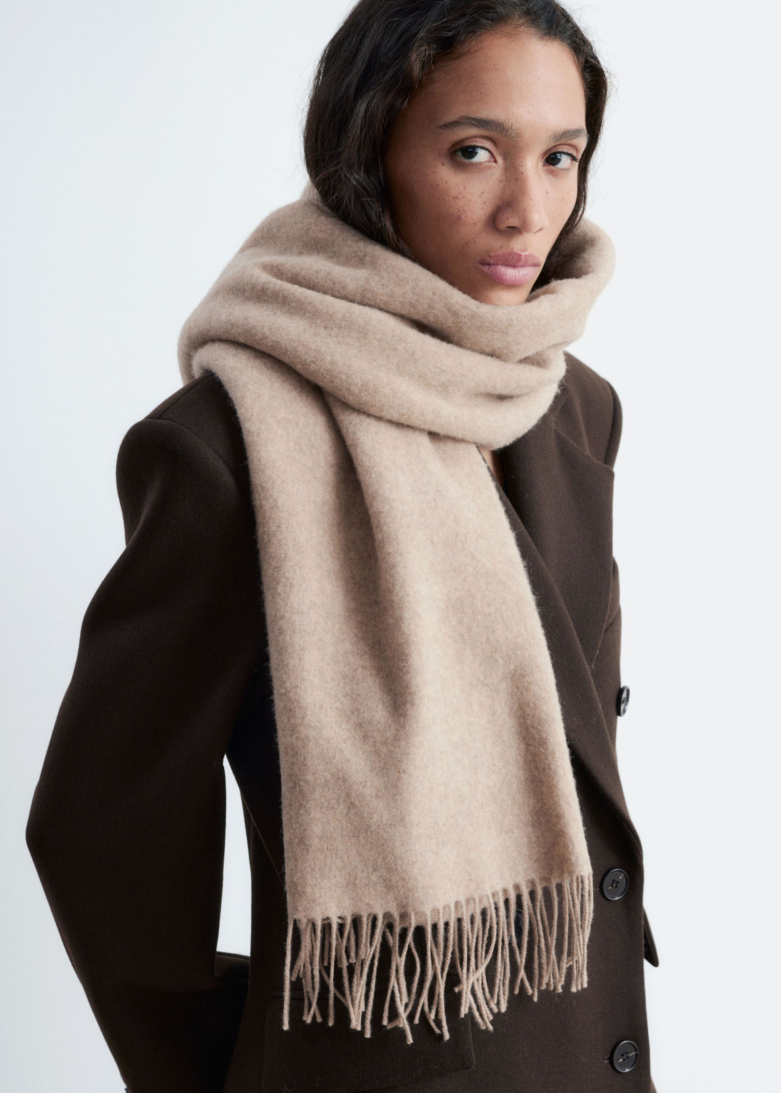 Fringed Wool Blanket Scarf Mole