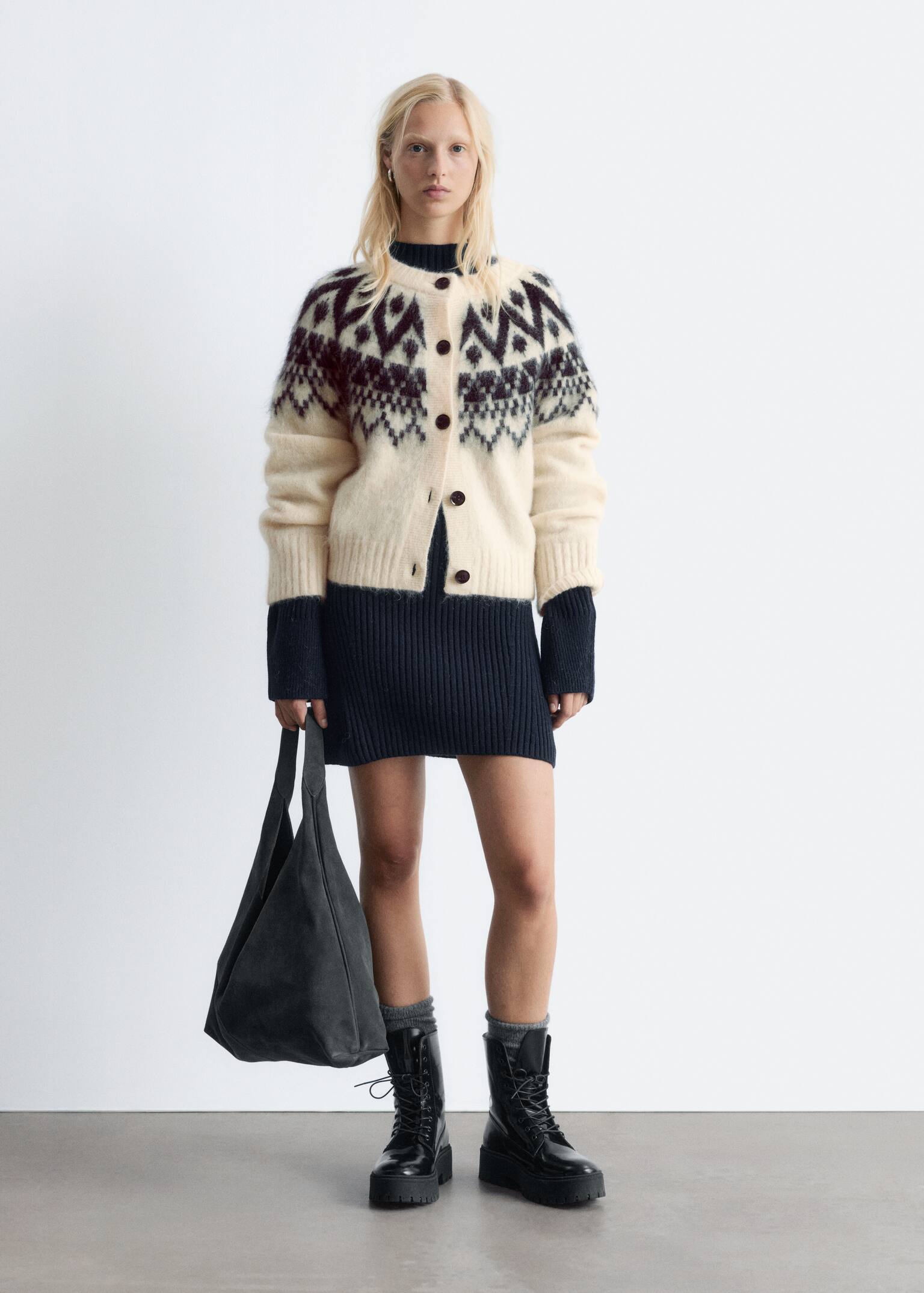 Mohair-Blend Cardigan - White/Black - 5