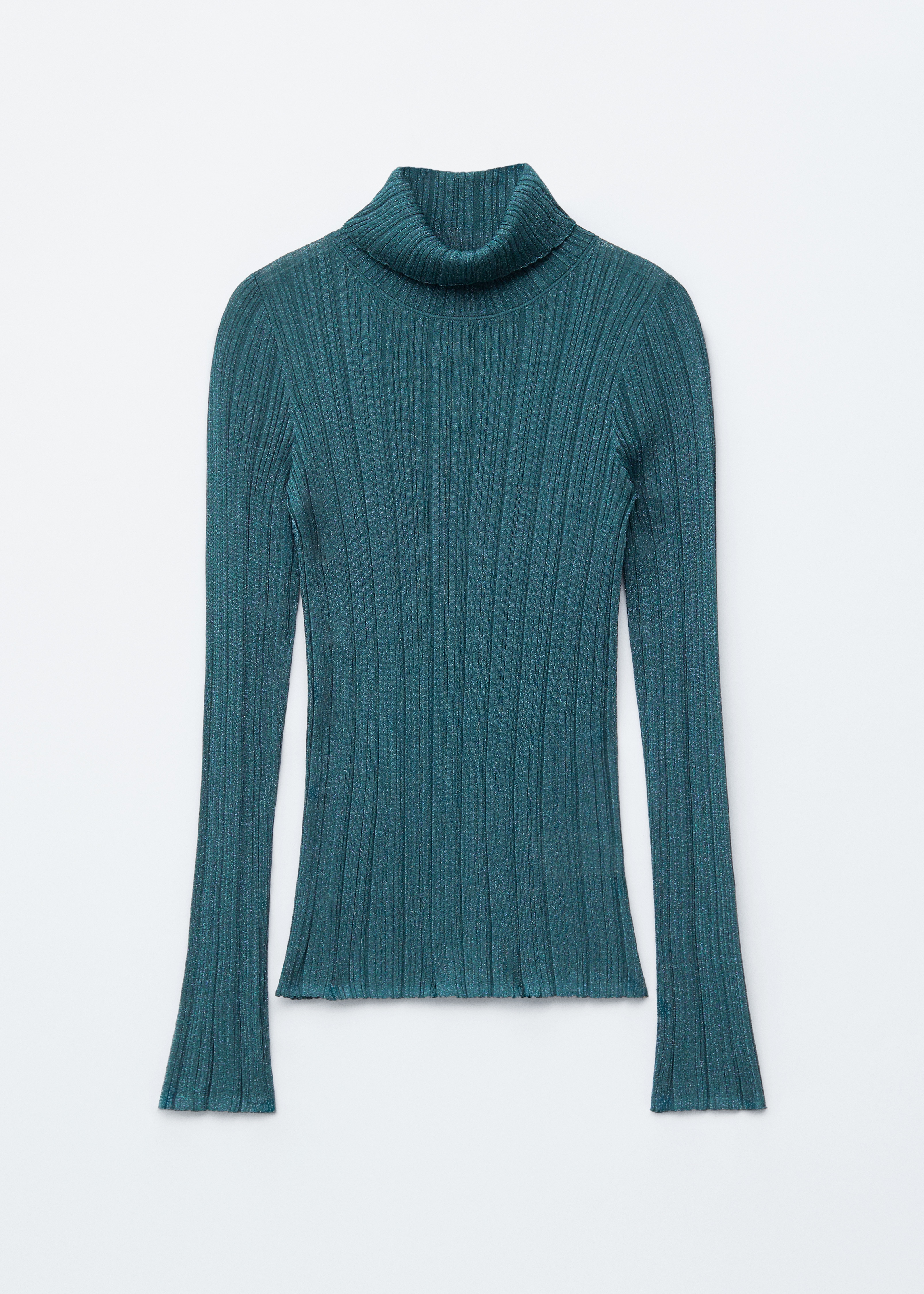 Haut côtelé en lurex à col roulé - Turquoise foncé/Marron foncé/Bleu clair