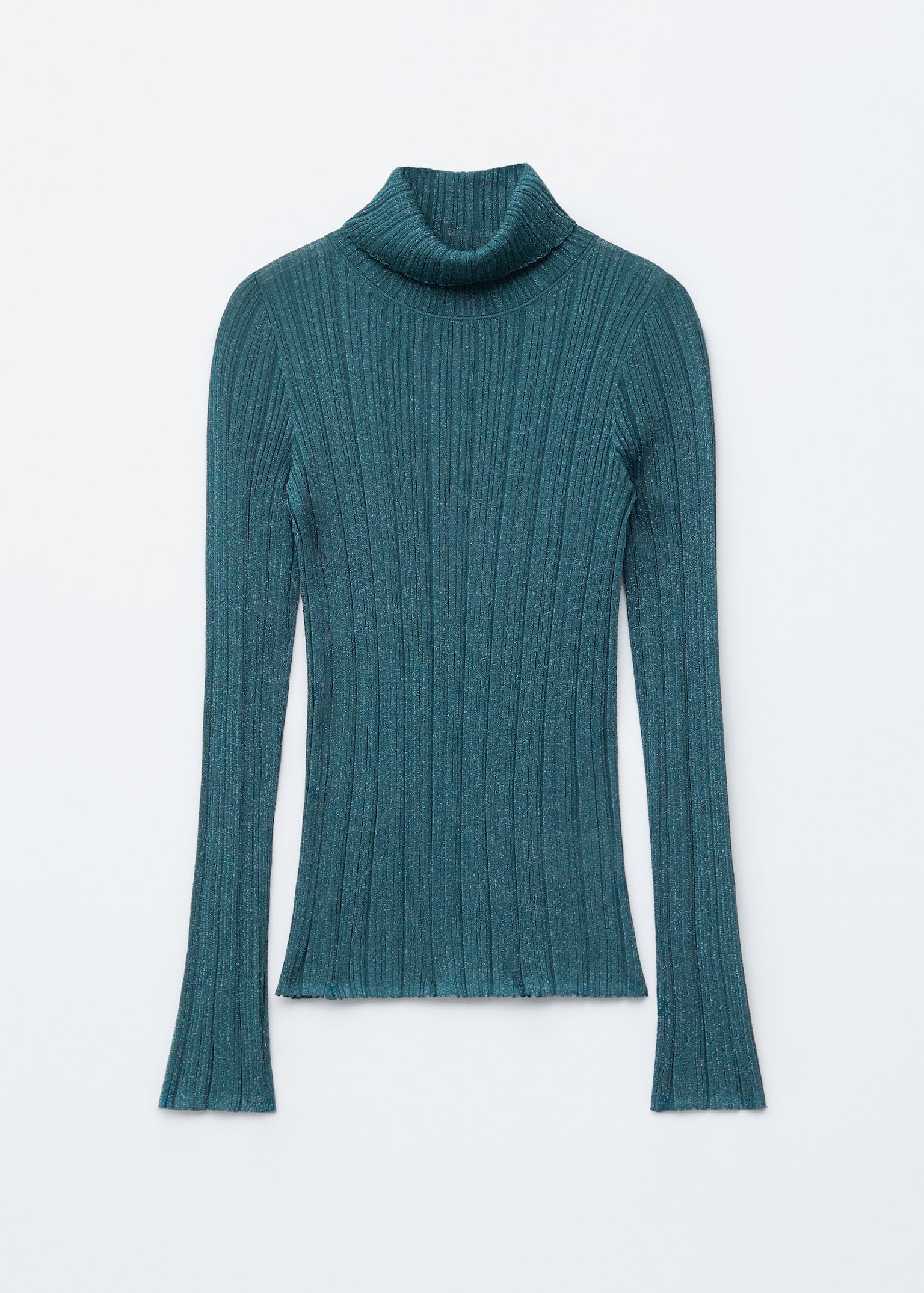 Rib-Knit Lurex Turtleneck - Dark Turquoise/Light Blue - 2
