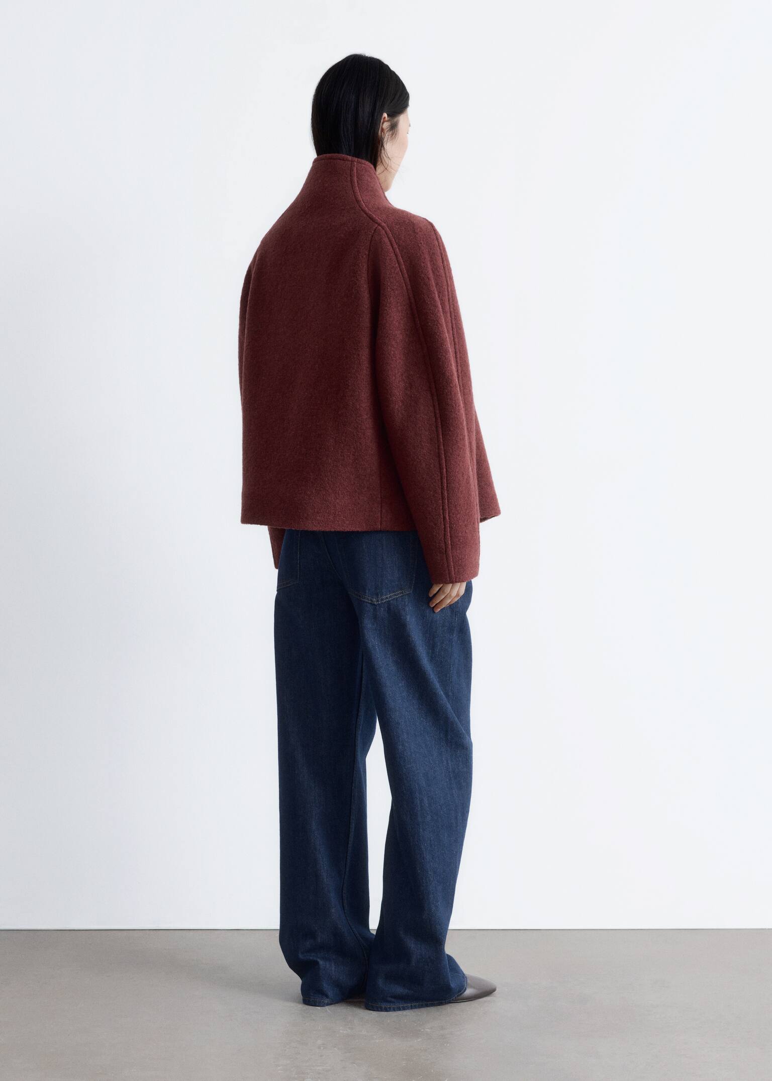 Asymmetric Wool Jacket - Sötétvörös/Fekete/Vakond - 5