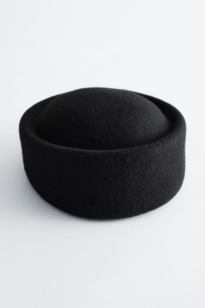Chapéu de feltro de aba larga dobrada - Preto/Branco-sujo - 1