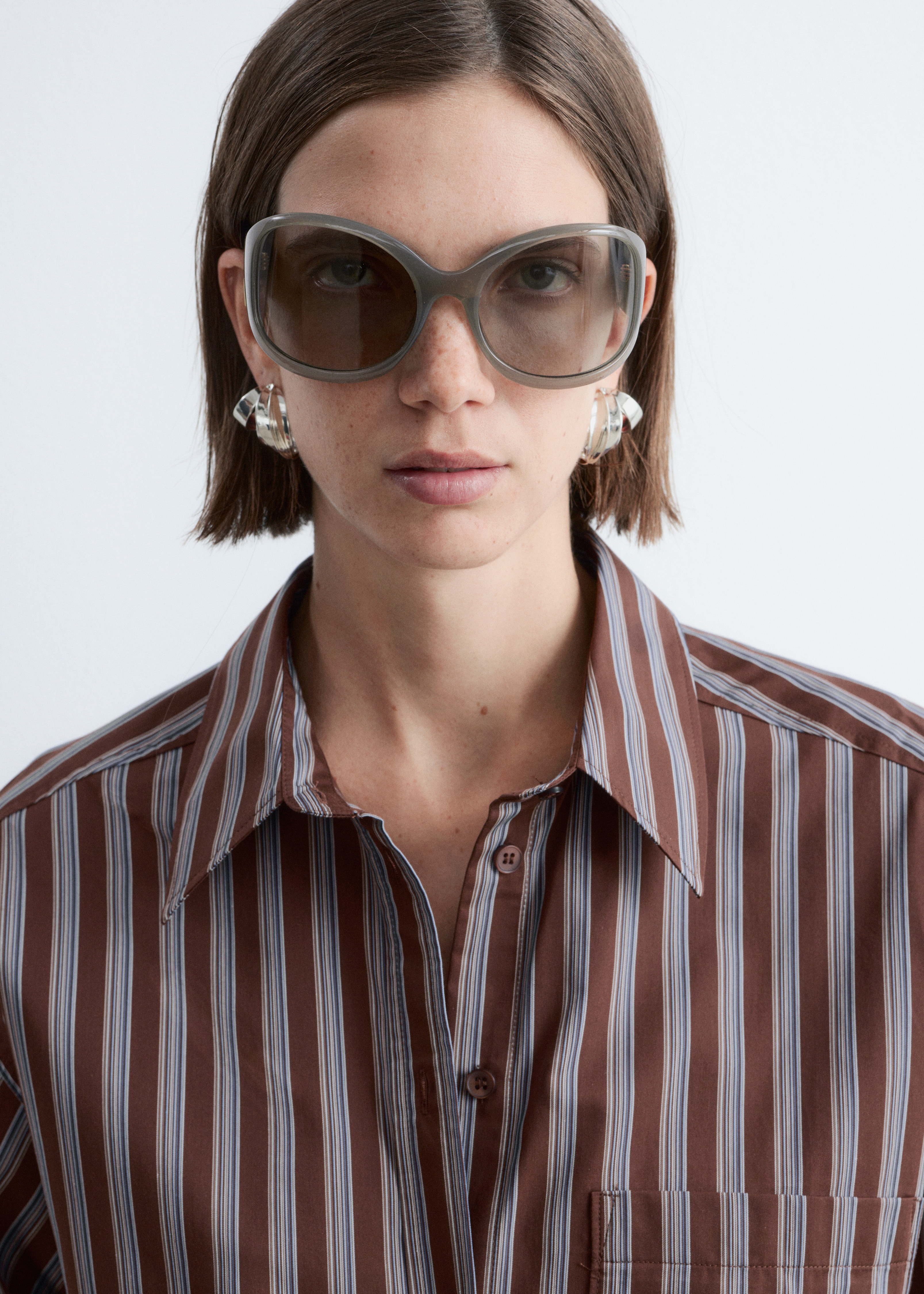 Chemisier Femme H&M Manches Longues Rayé Bleu Et Blanc Taille 44 - Occasion En Très Bon état, Coupe Classique Cintrée