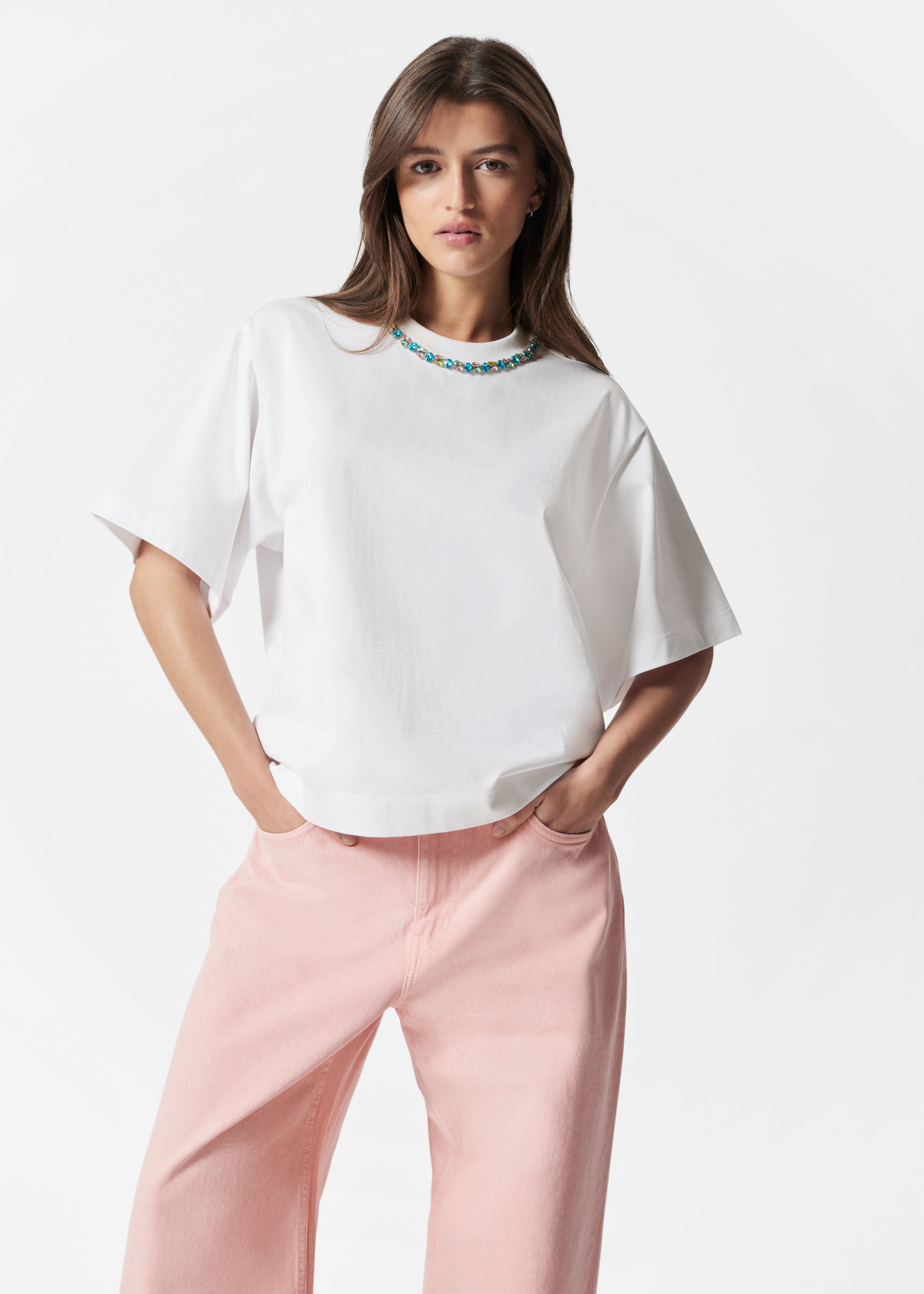 Tričko s ozdobnými prvky - Bílá/Black