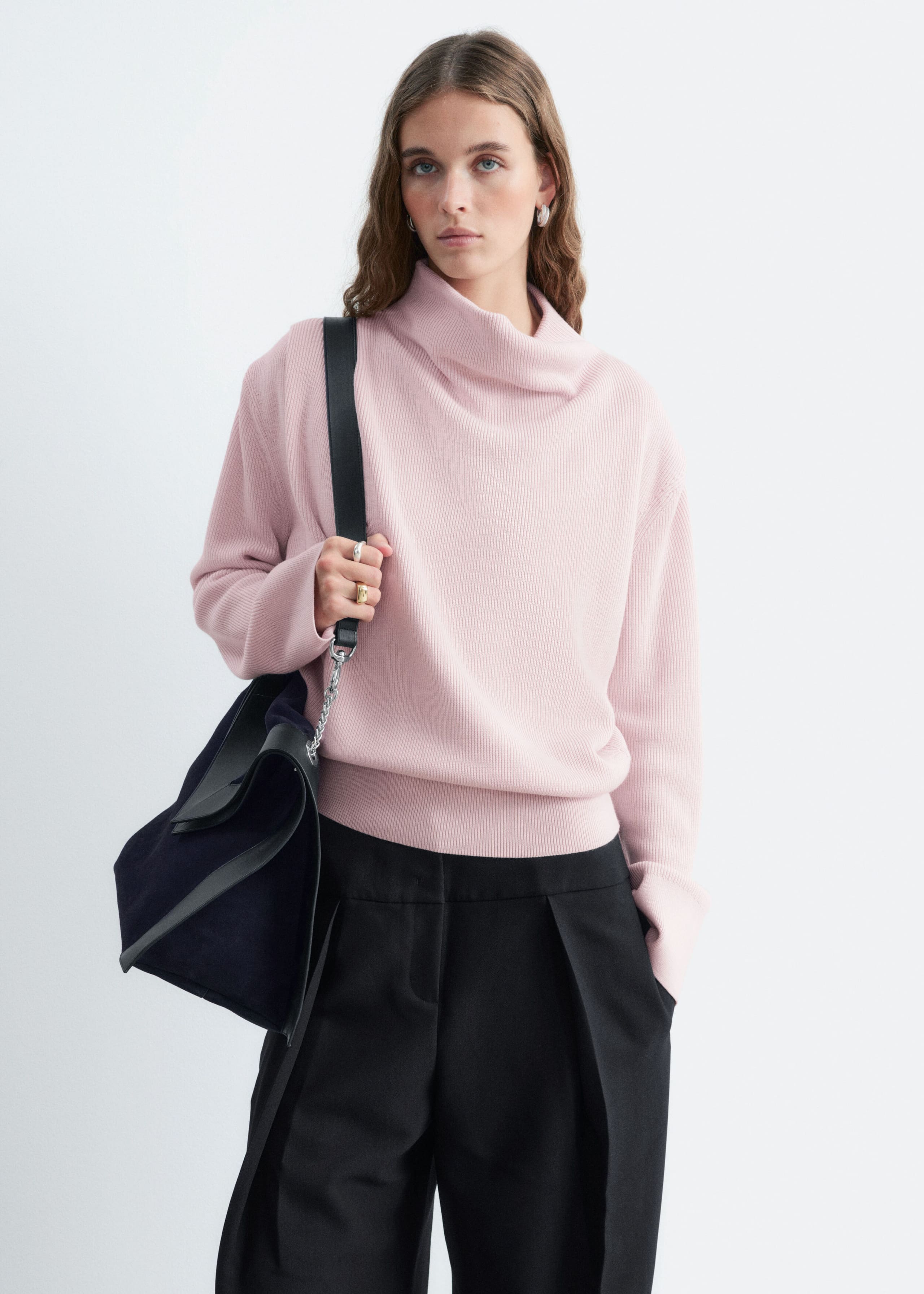 Pleat-Detail Wool Jumper - Light Pink - Lookbook