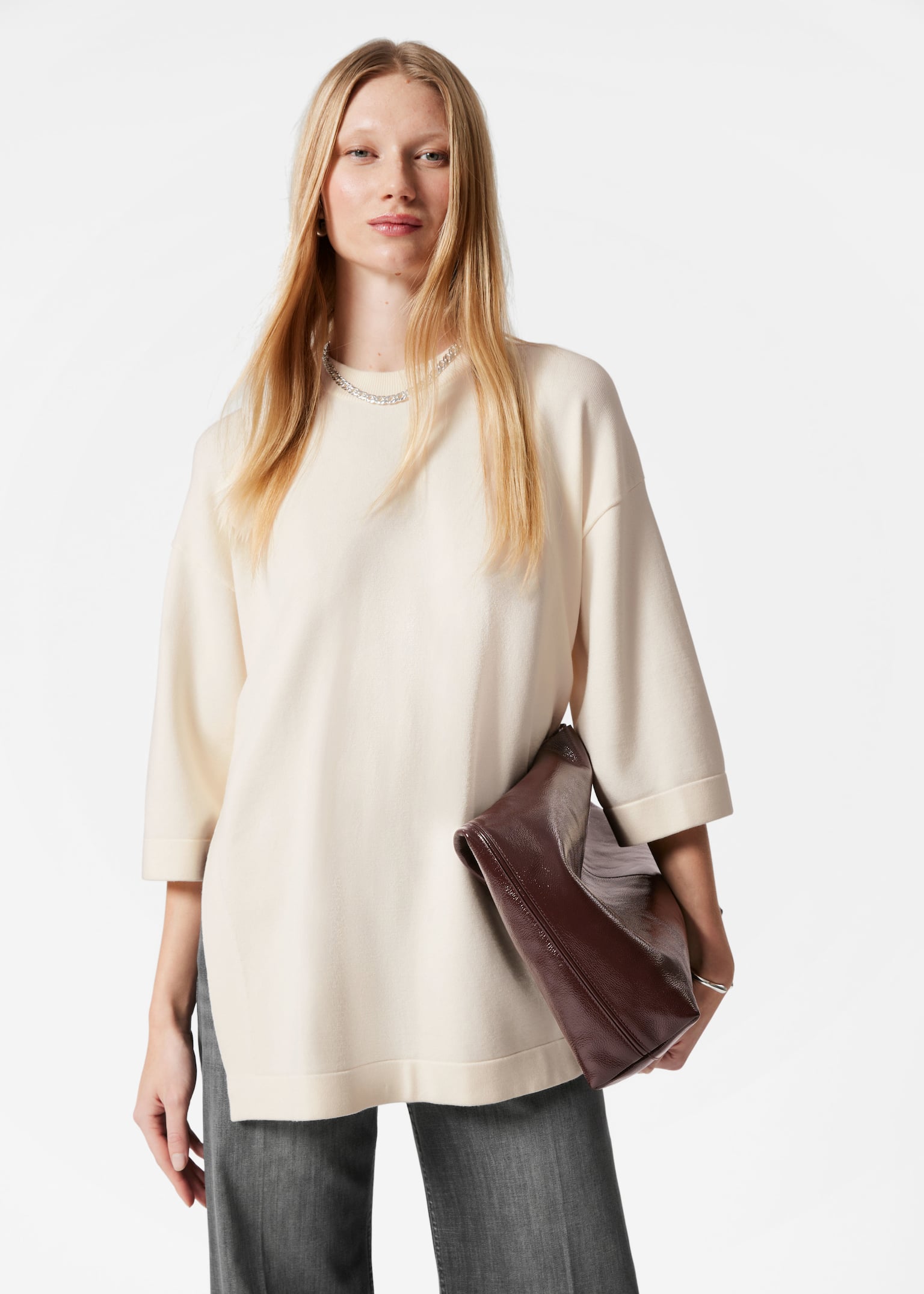 Oversized-T-Shirt aus Strick - Weiß