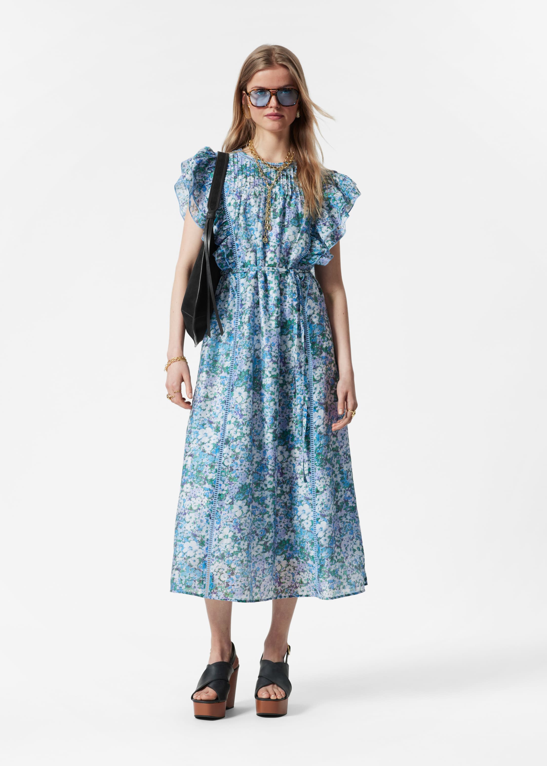 Agrandir l'image: Robe midi volantée - Motif fleuri bleu - FEMME | H&M BE 1