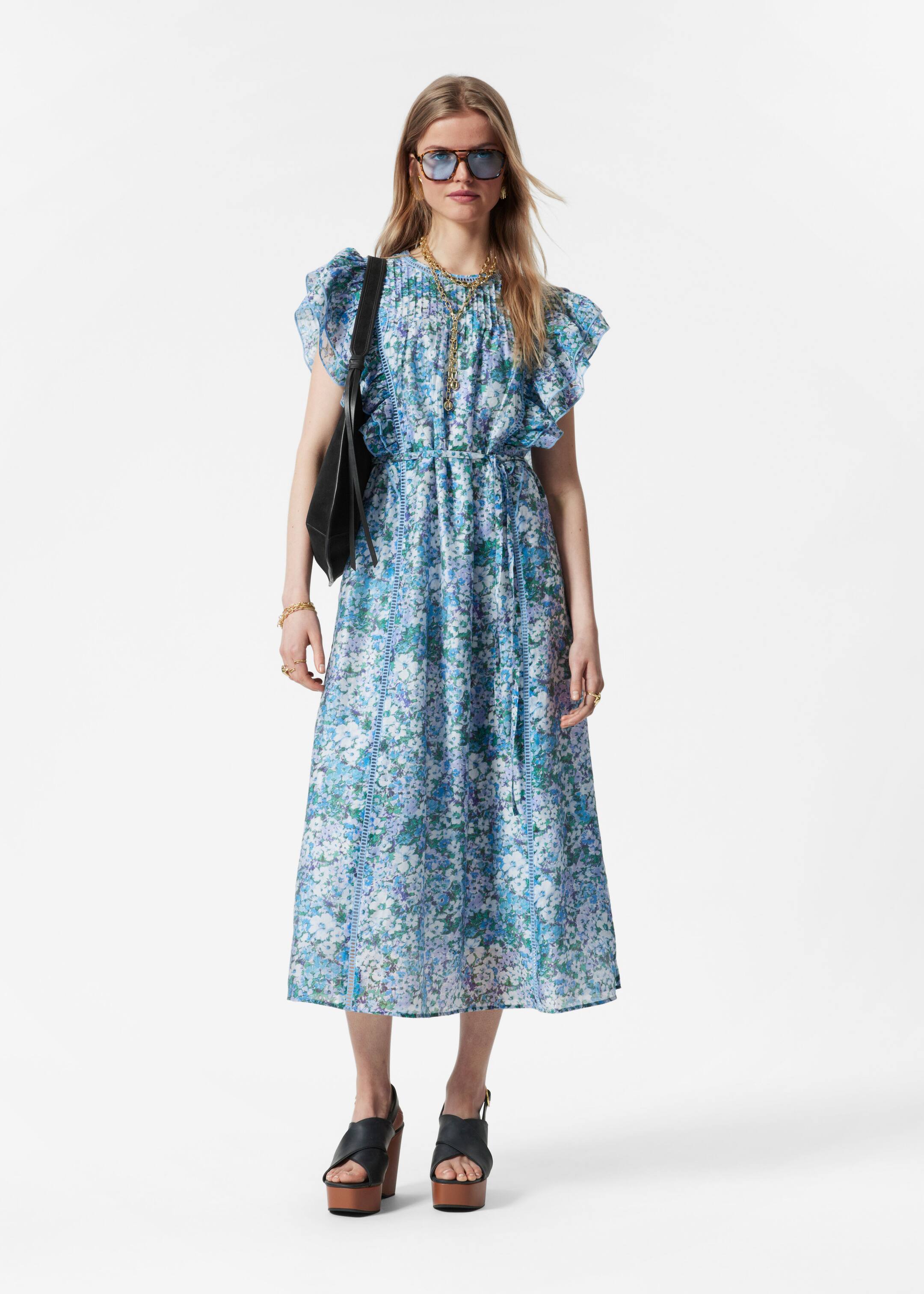 Grotere afbeelding bekijken: Midi-jurk met ruches - Blauwe bloemen - DAMES | H&M NL 1