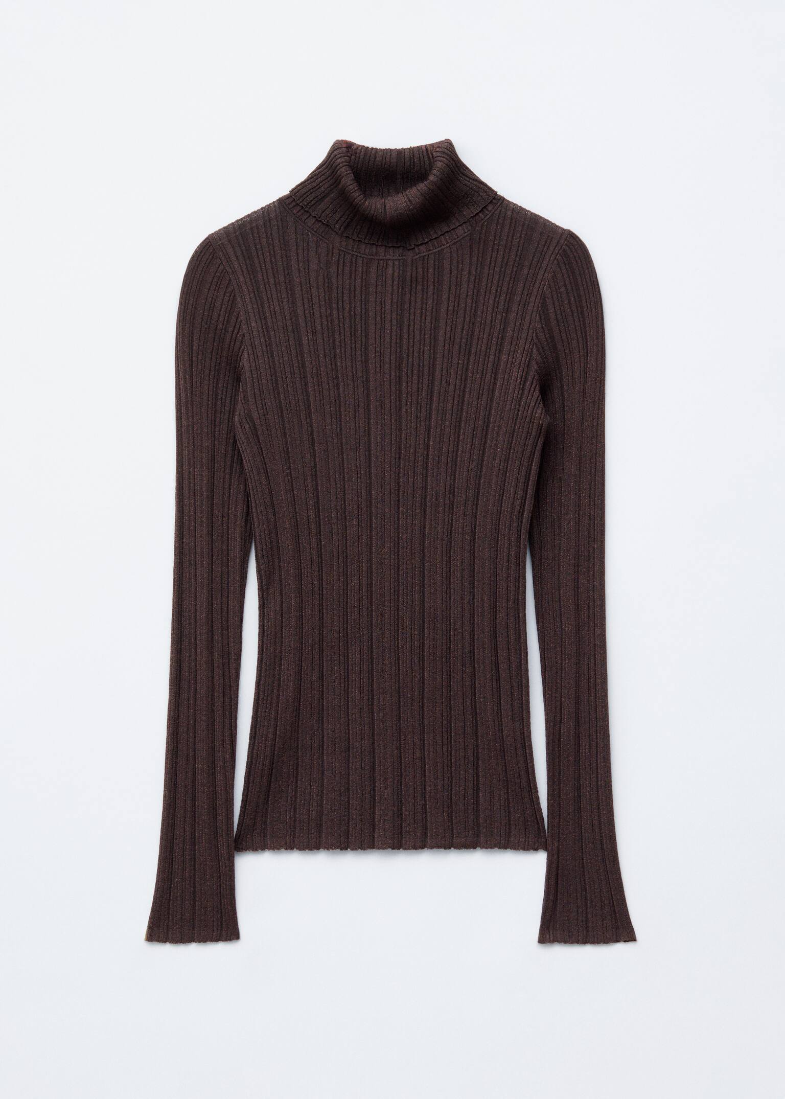 Rippstrick-Rollkragenpullover aus Lurex - Dunkelbraun/Dunkles Türkis/Hellblau - 2